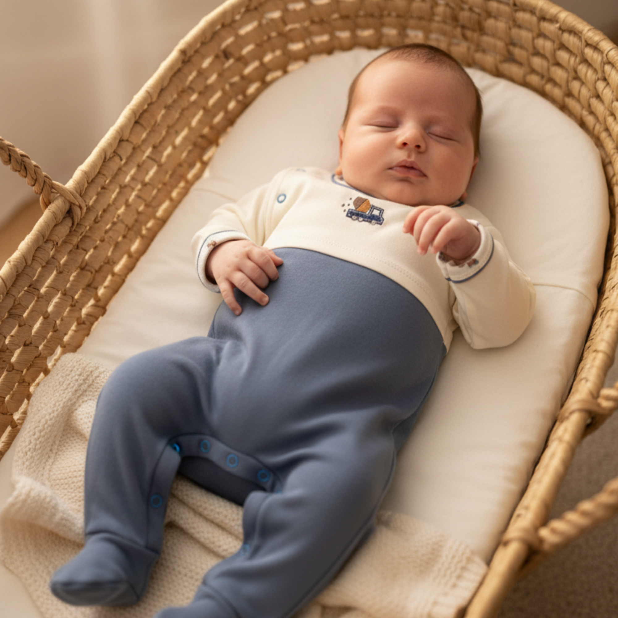 Macacão Comprido com Vira no Pé Bordado Caminhão Algodão Egípcio — foto 1