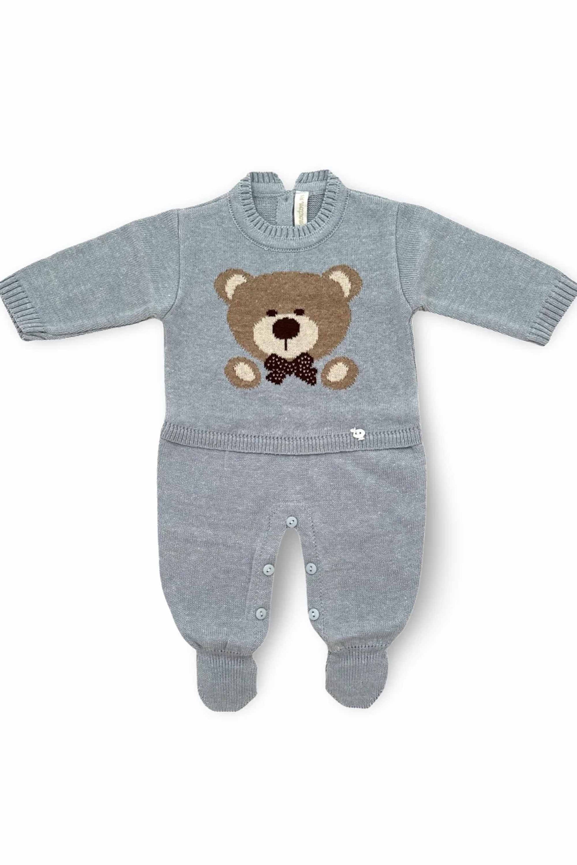 Macacão para Maternidade em Tricô Urso Azul Mescla — foto 3