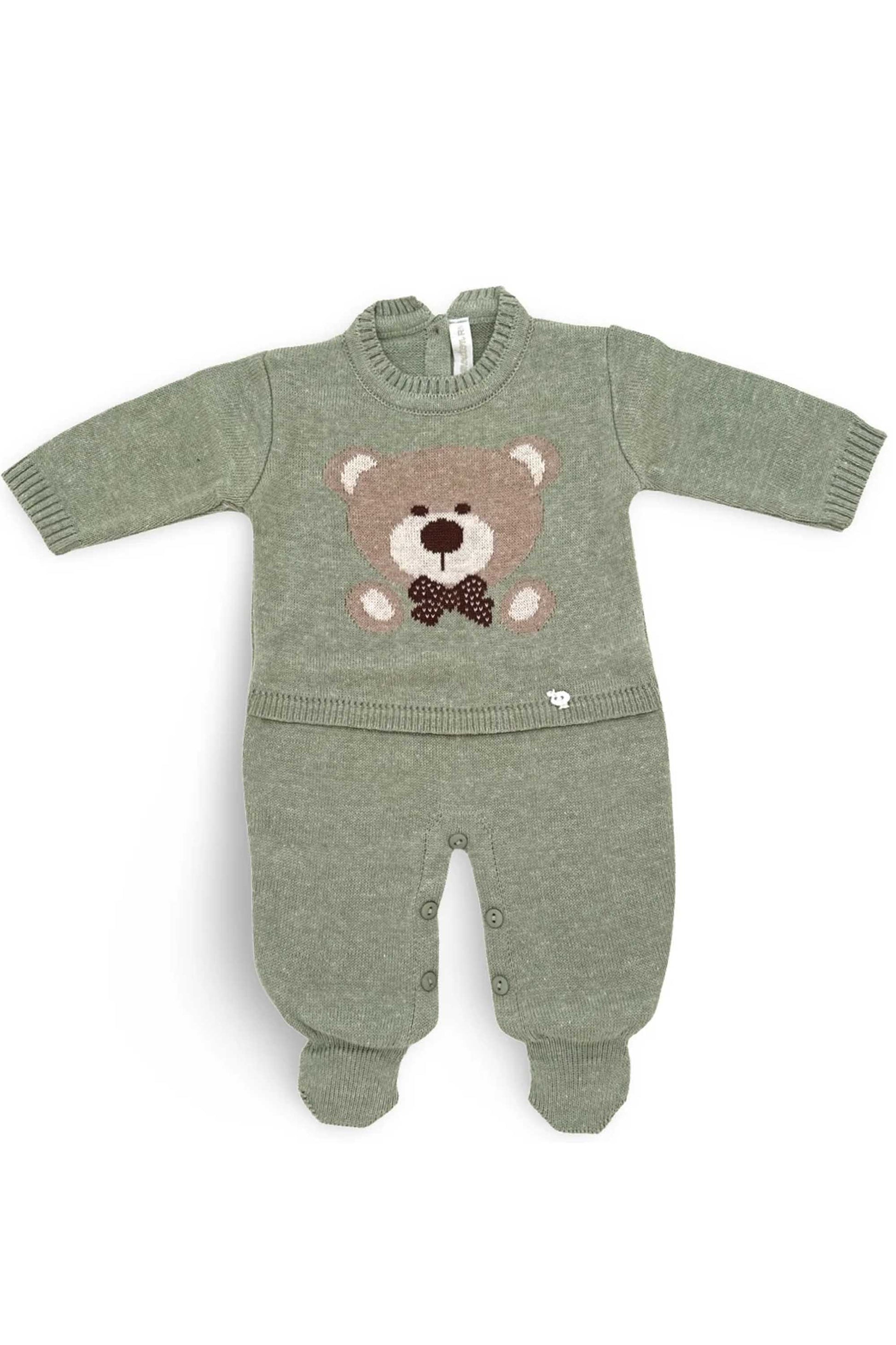 Macacão Bebê em Tricô Verde Estampa Urso Maternidade — foto 3