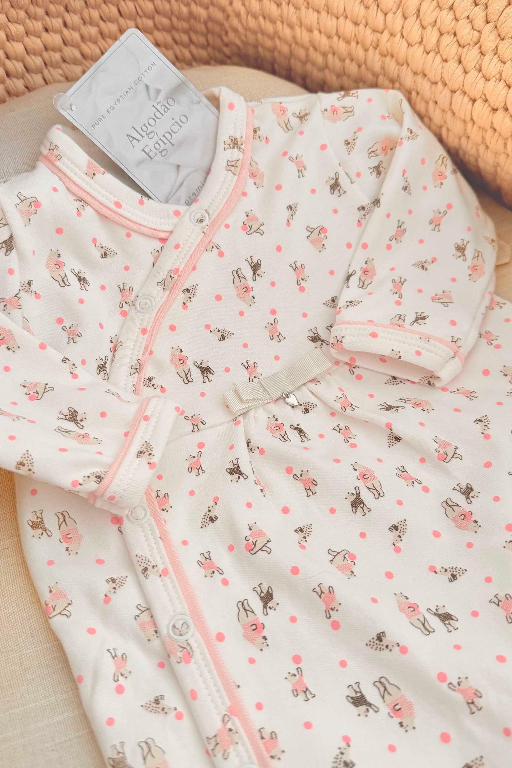 Macacão de Bebê em Algodão Egípcio Estampa Ursinhas Rosa