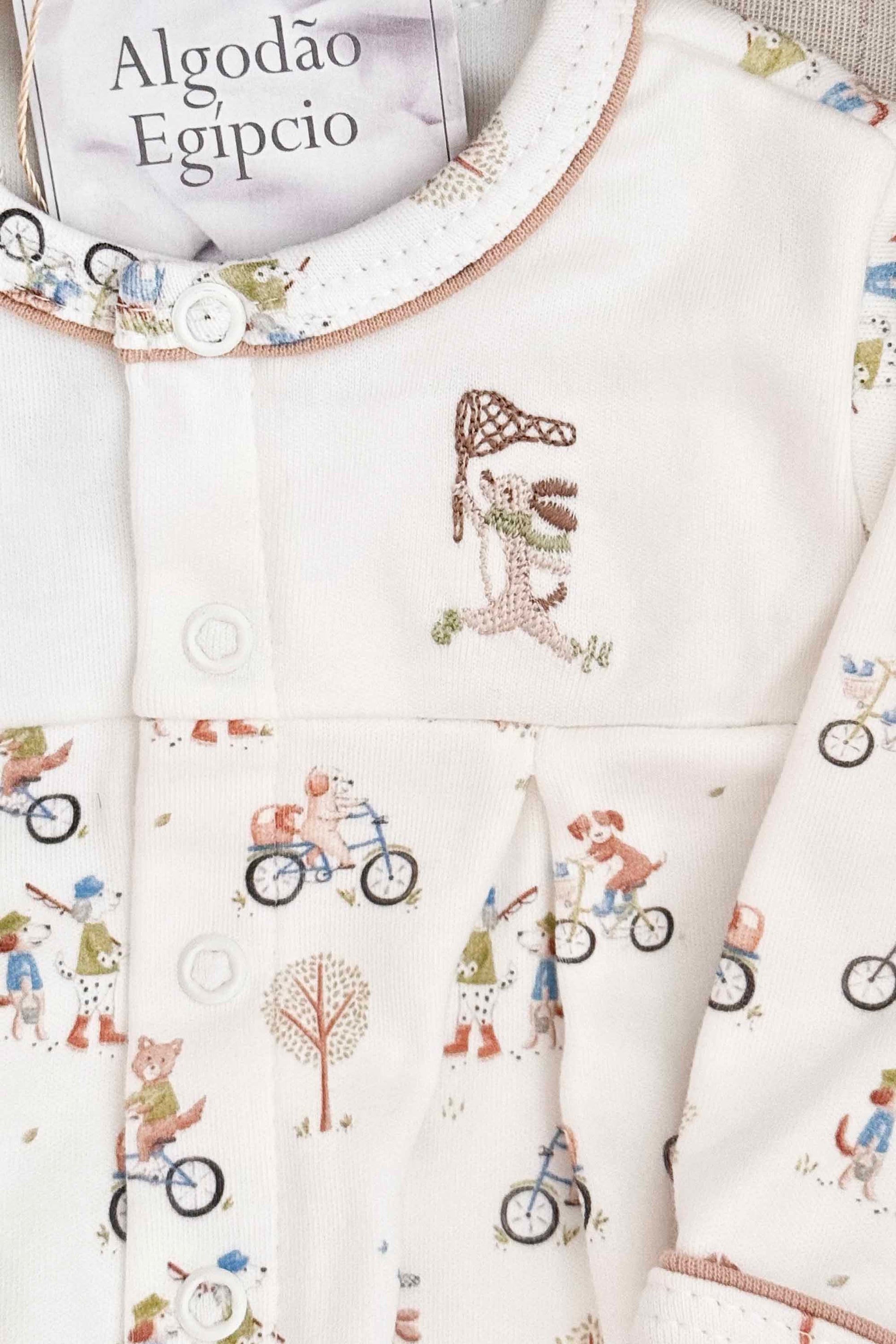 Macacão com Pezinho para Bebê em Algodão Egípcio - Estampa Cachorros na Bike