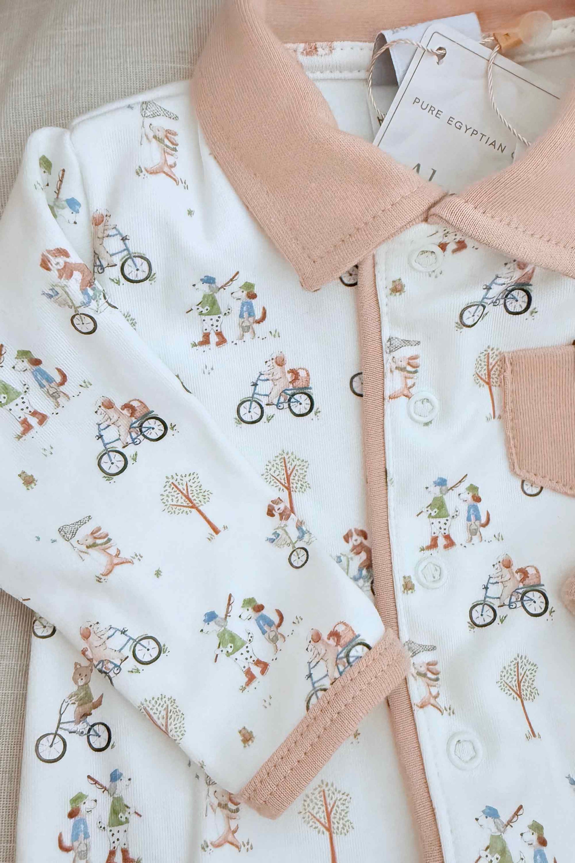 Macacão de Bebê com Gola em Algodão Egípcio - Estampa Cachorrinho na Bike