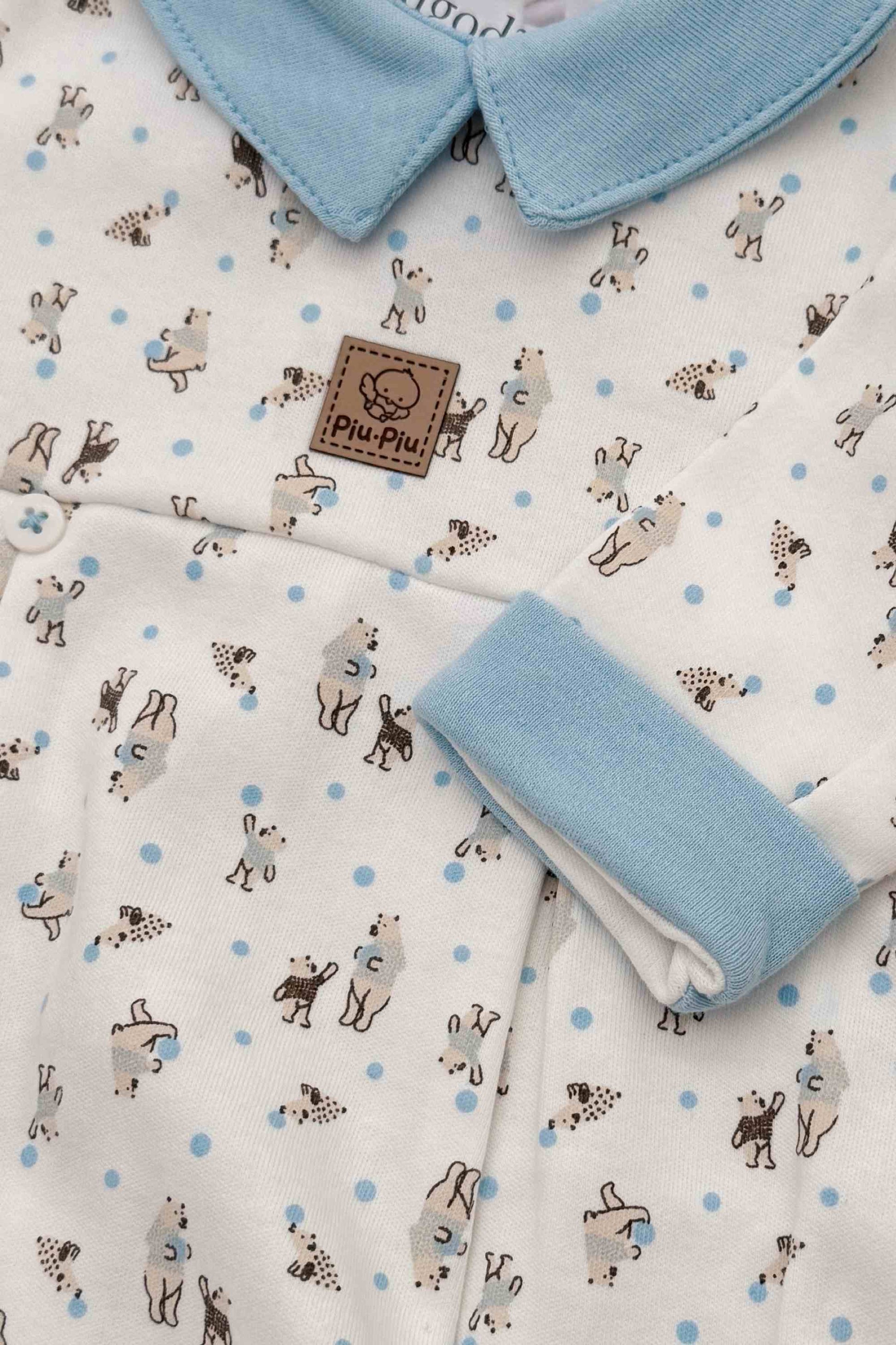 Macacão Comprido Bebê Menino Algodão Egípcio com Gola Polo Estampa Ursinhos