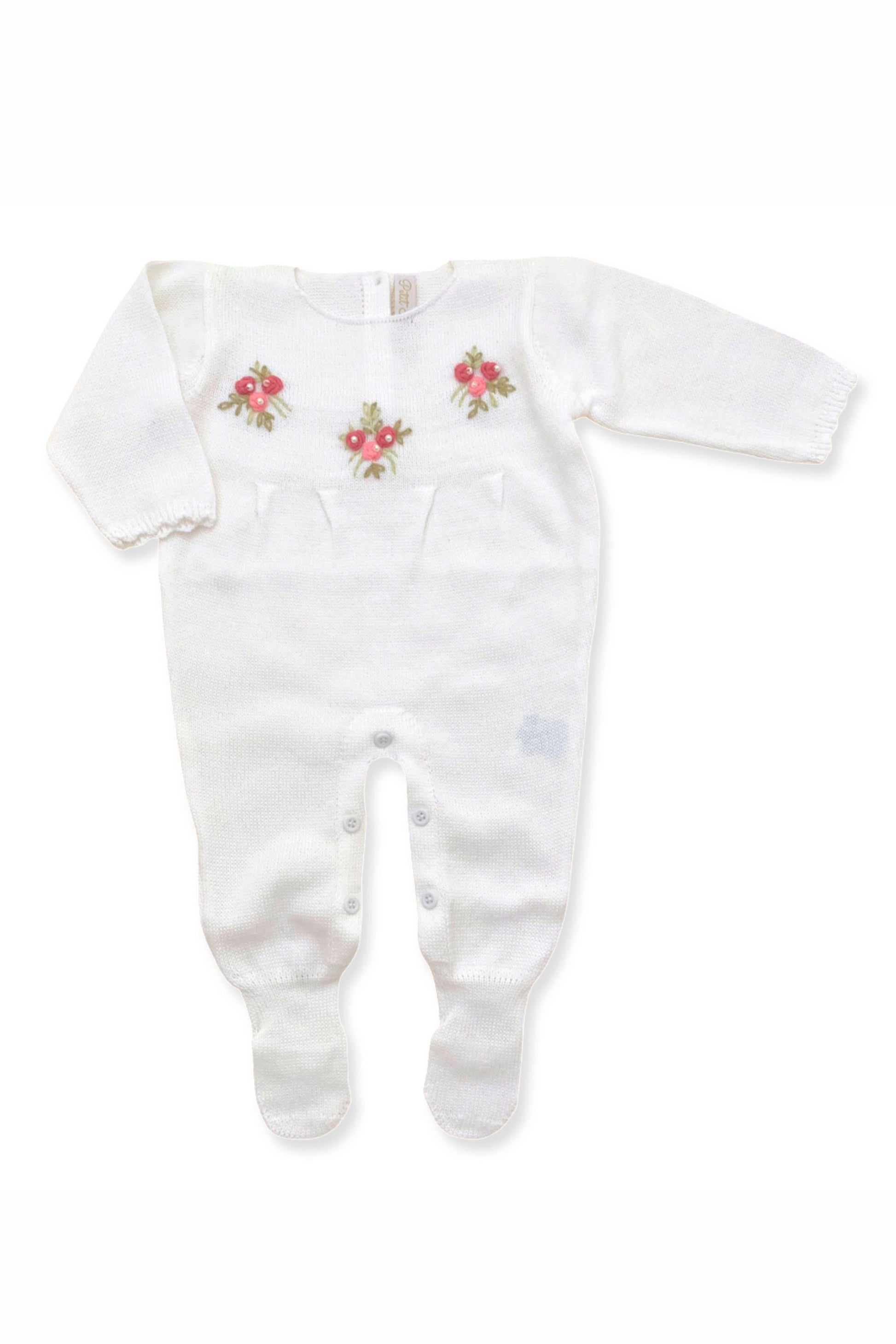 Macacão Maternidade Tricot Bordado Flor Bouquet Cecilia Off White — foto 2