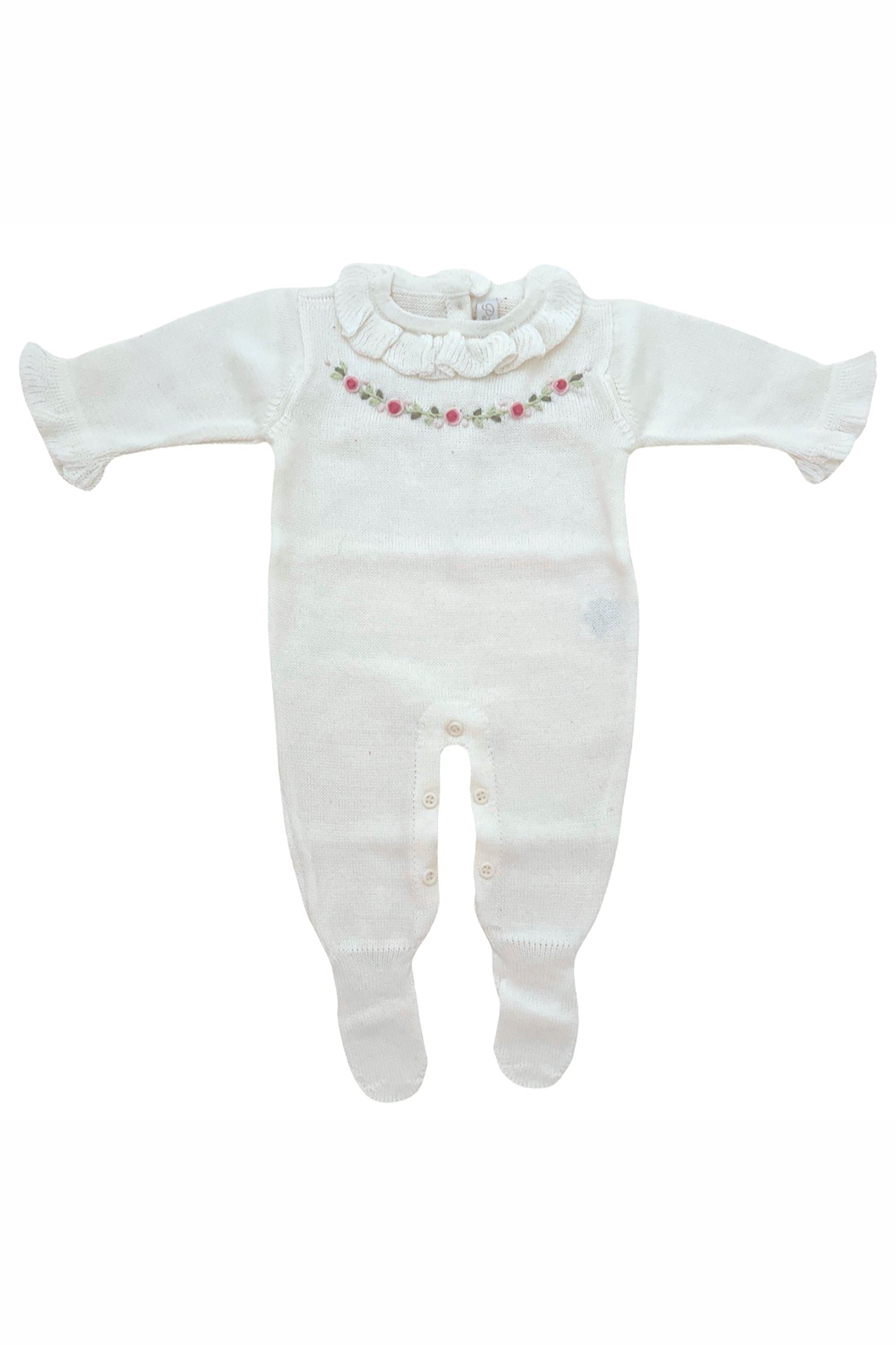 Macacão Maternidade Tricot Gola Babado Bordada Julia Off White — foto 2