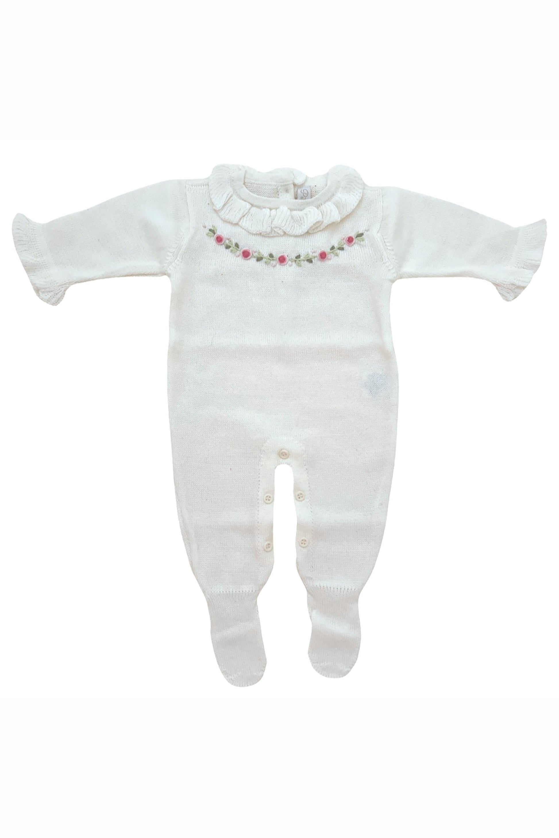 Macacão Maternidade Tricot Gola Babado Bordada Julia Off White — foto 2