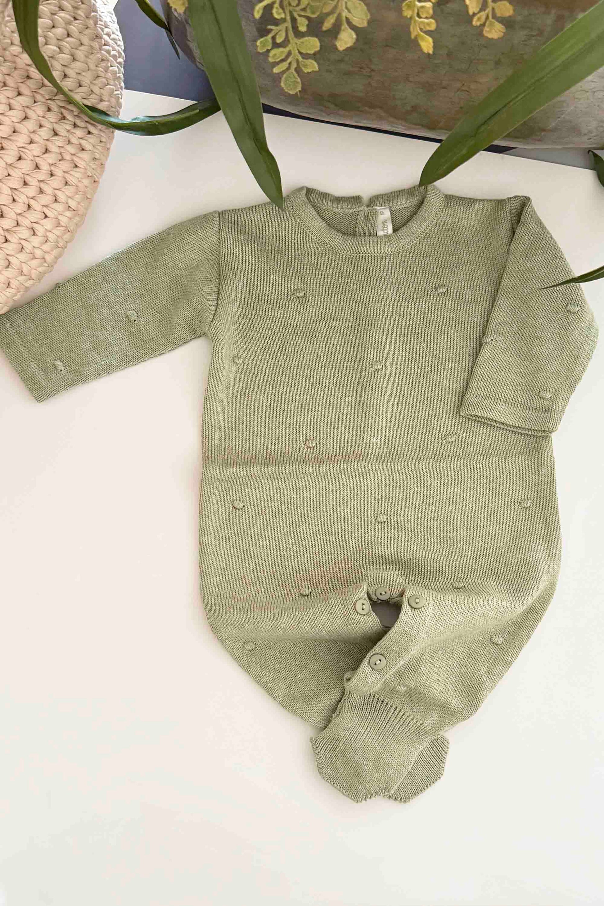 Macacão para Maternidade em Tricot Poá Verde Mescla — foto 5