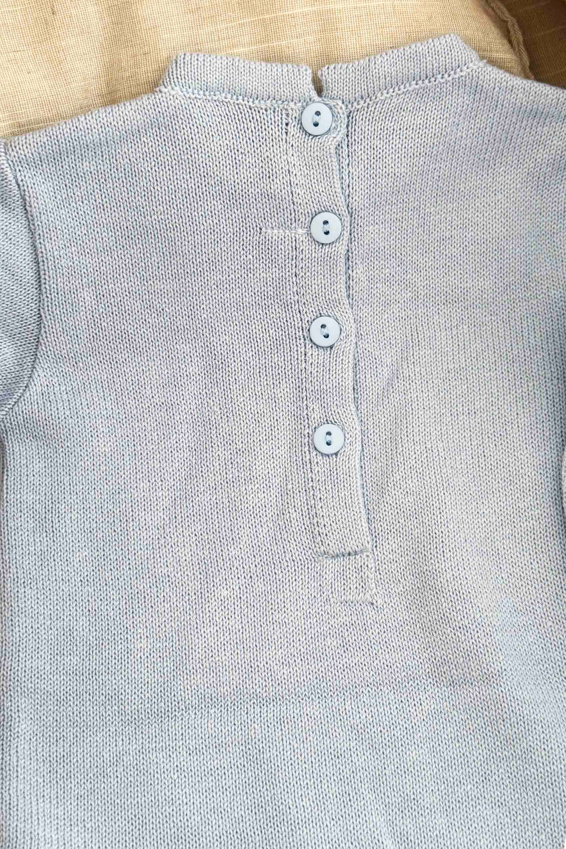 Macacão Bebê Menino Saída Maternidade em Tricot Azul Claro