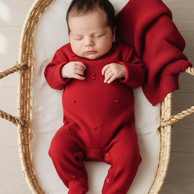 Macacão para Maternidade em Tricot Poá Vermelho
