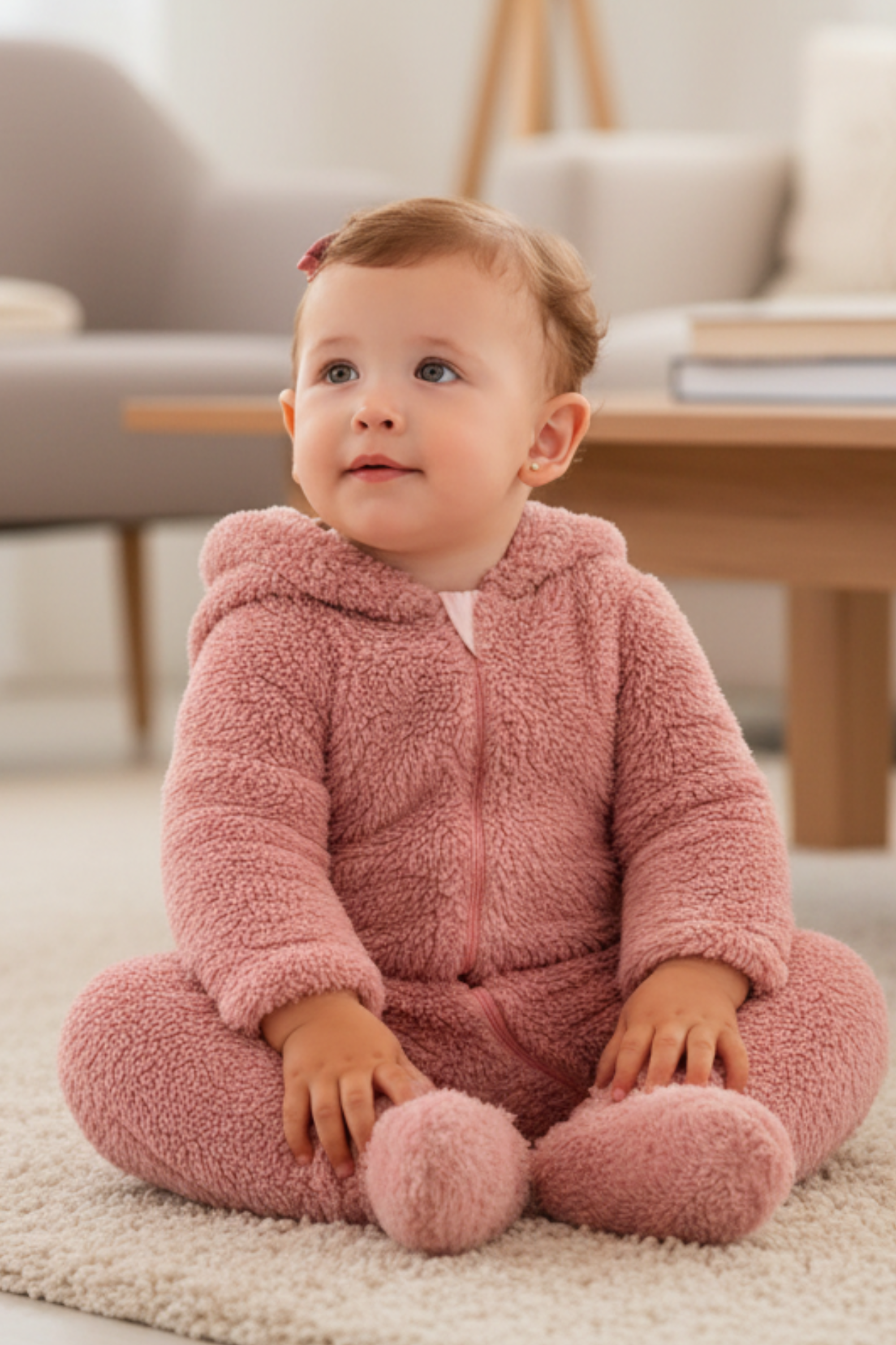 Macacão Bebê Menina Peludo Rose — foto 1