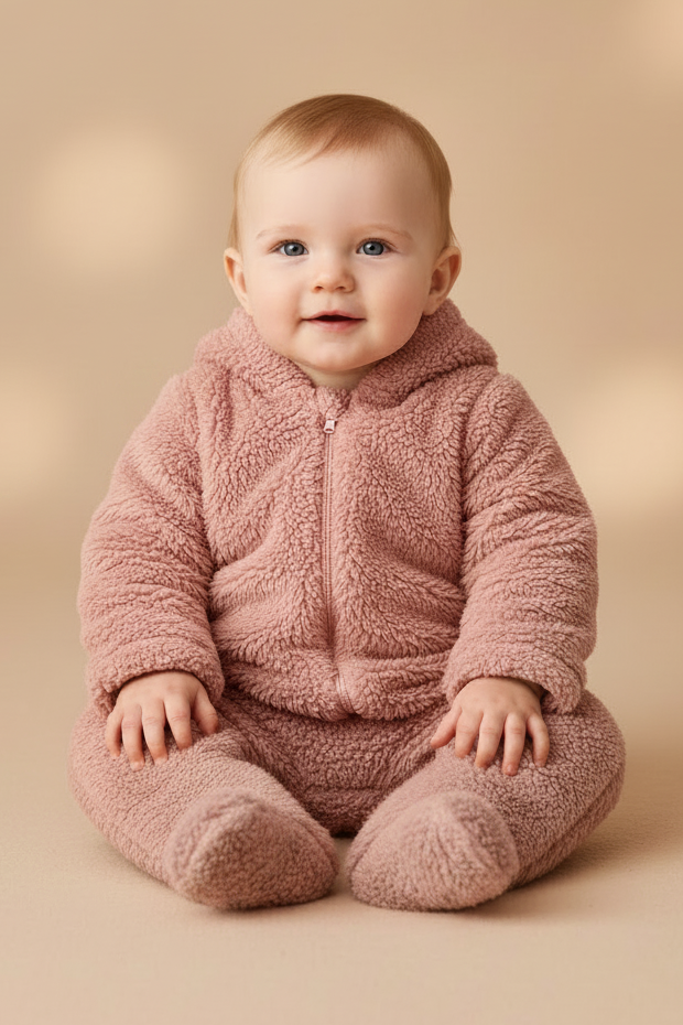 Macacão Bebê Menina Peludo Rose