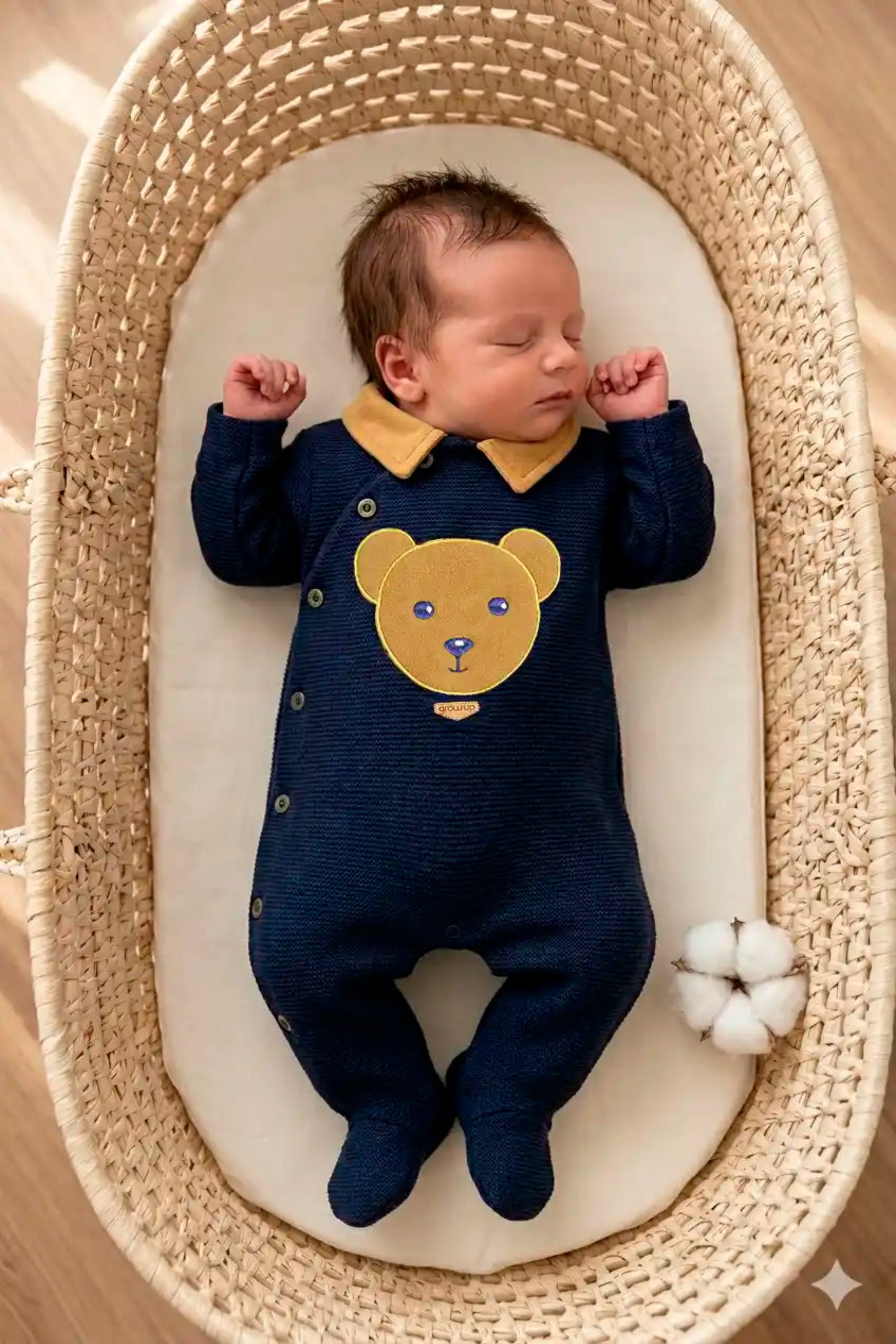 Macacão com Gola Bebê Menino Ursinho Azul Marinho — foto 1