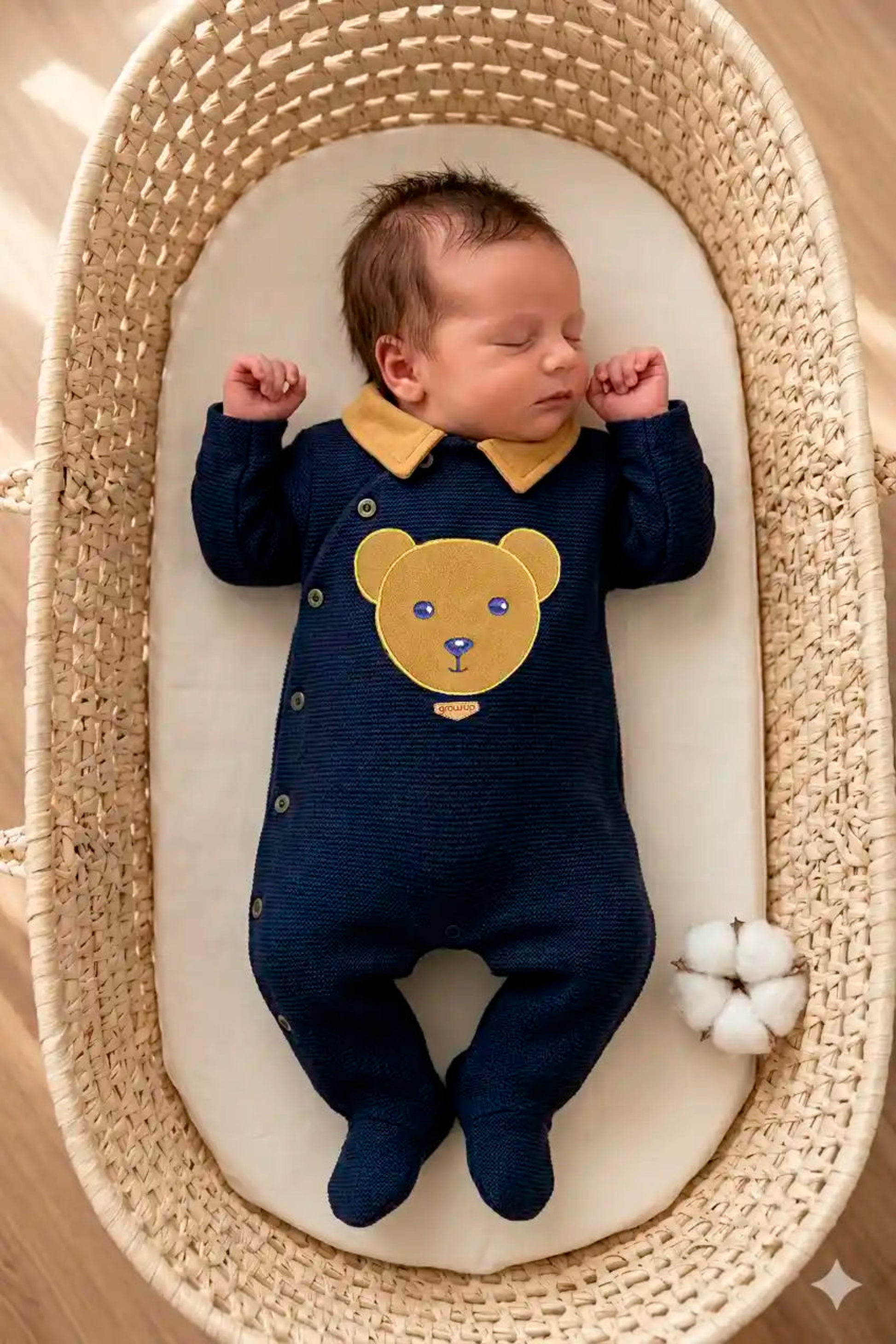 Macacão com Gola Bebê Menino Ursinho Azul Marinho — foto 1