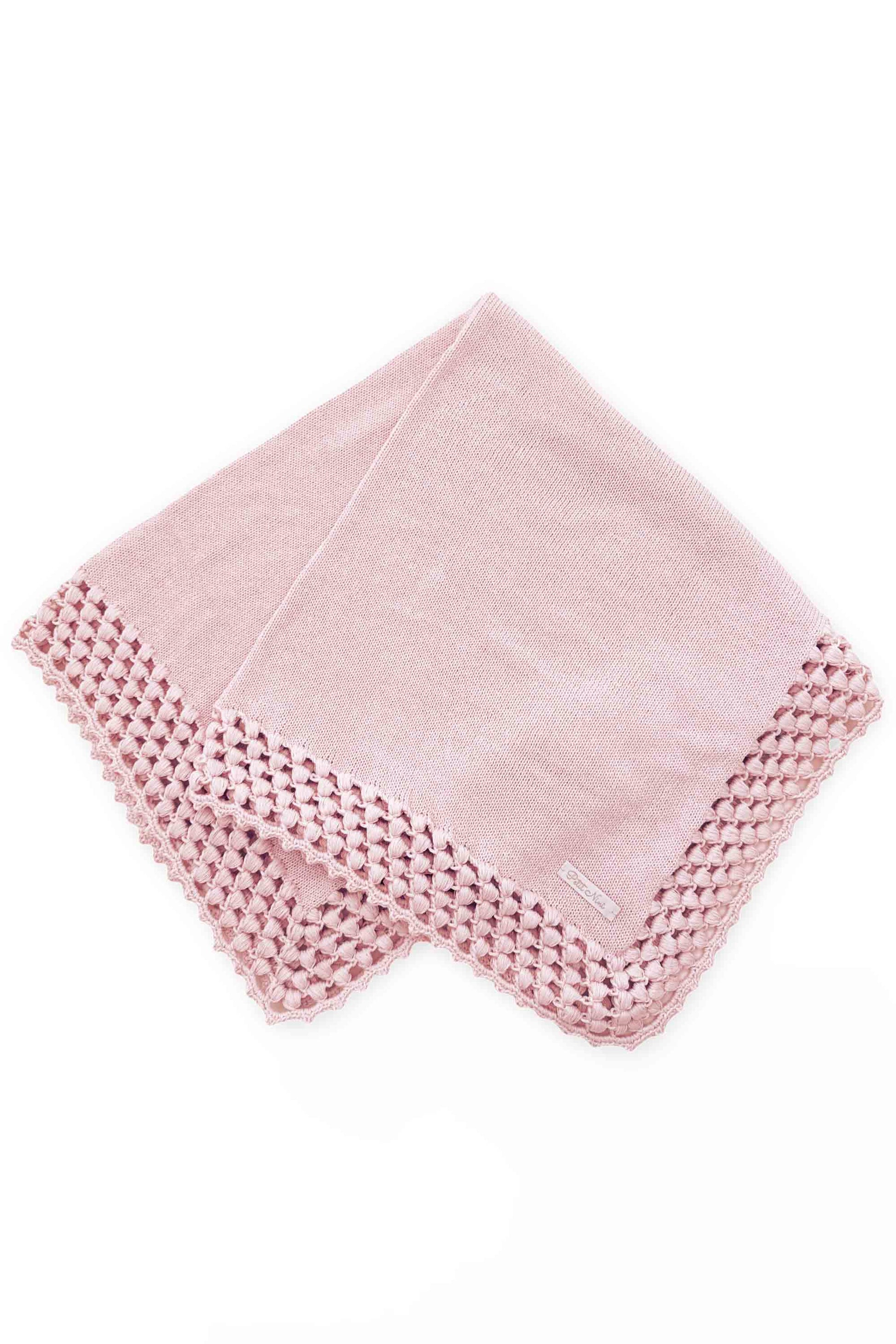 Manta em Tricô para Maternidade Barra Pipoquinha Rosa — foto 1