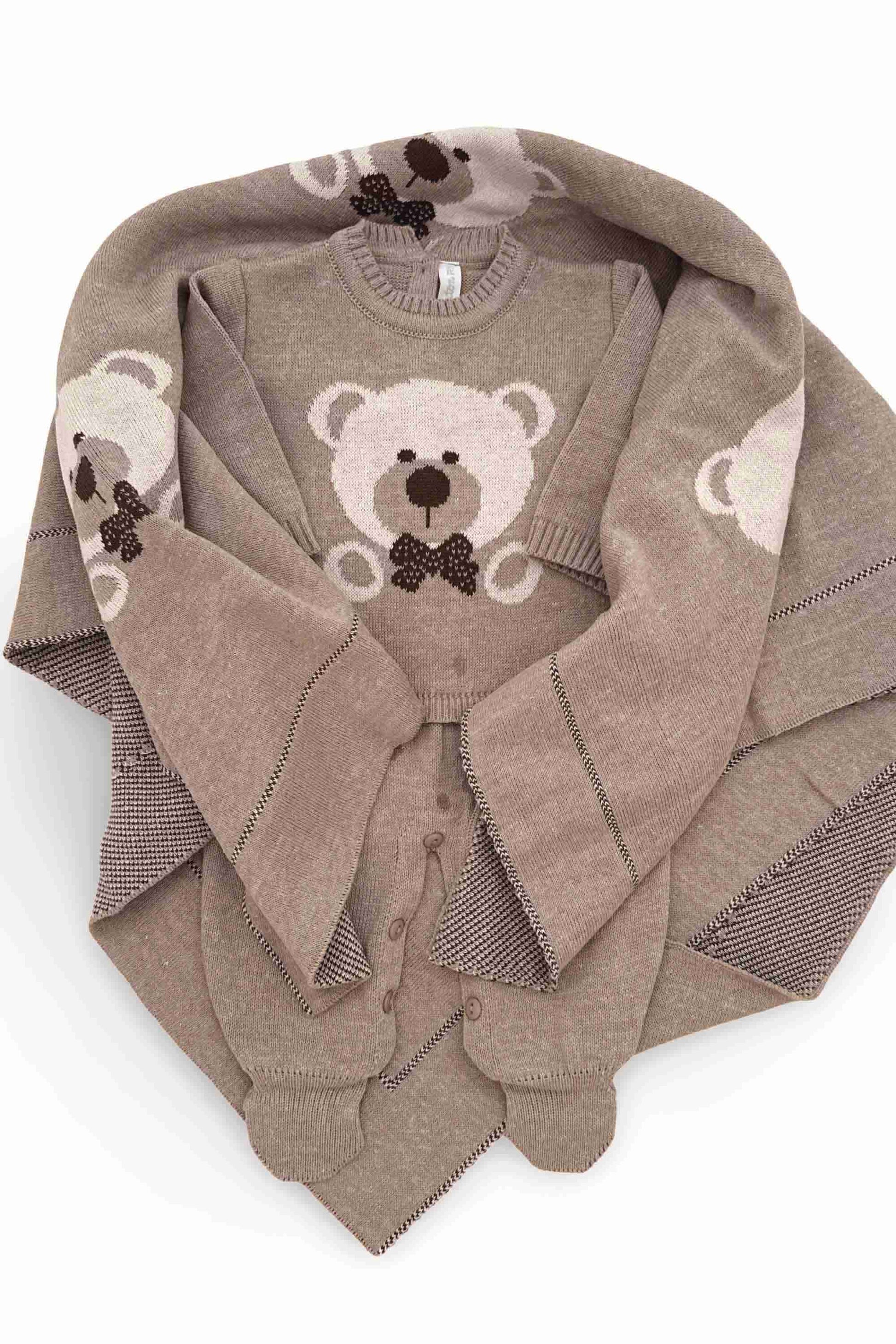 Macacão para Maternidade em Tricô Urso Bege Rolex