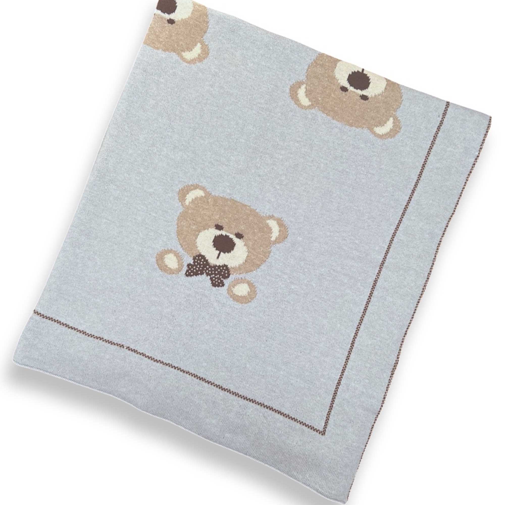 Manta em Tricô para Maternidade Urso Azul Mescla — foto 1