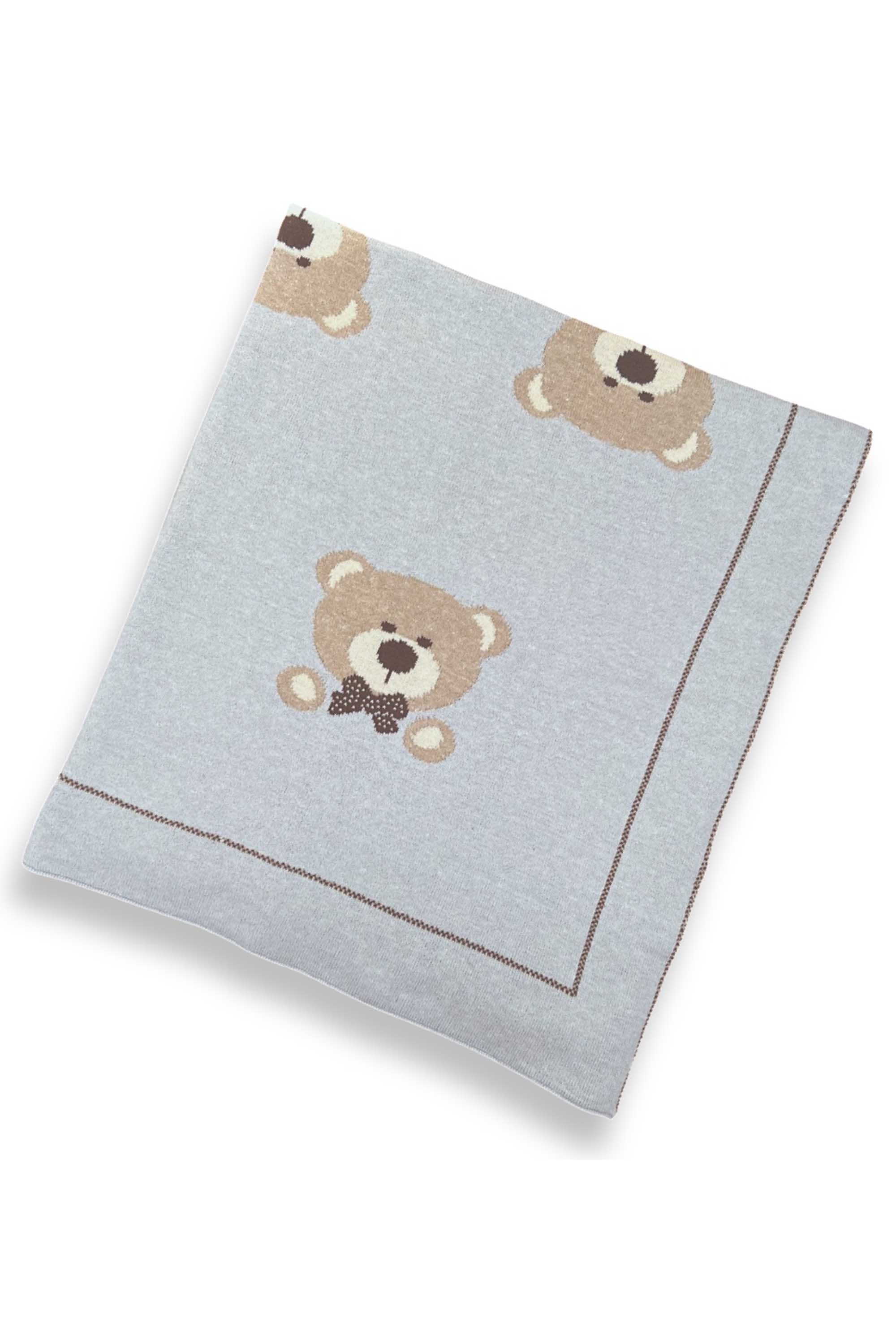 Manta em Tricô para Maternidade Urso Azul Mescla — foto 1