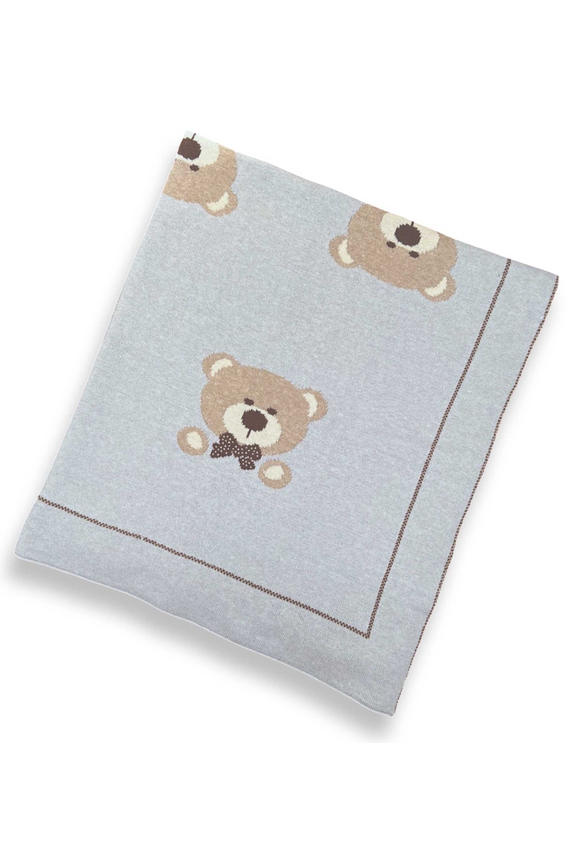 Manta em Tricô para Maternidade Urso Azul Mescla — foto 1
