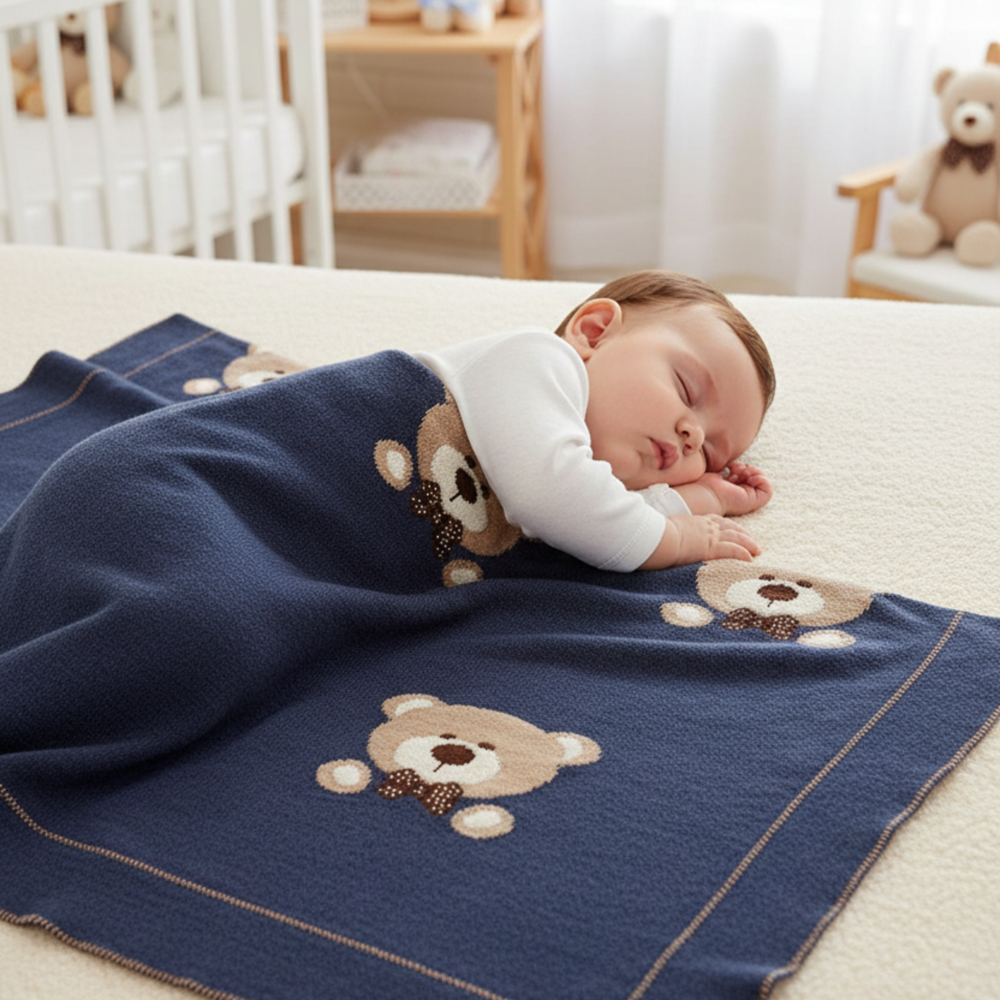 Manta Tricô Maternidade Urso Azul Índigo — foto 1