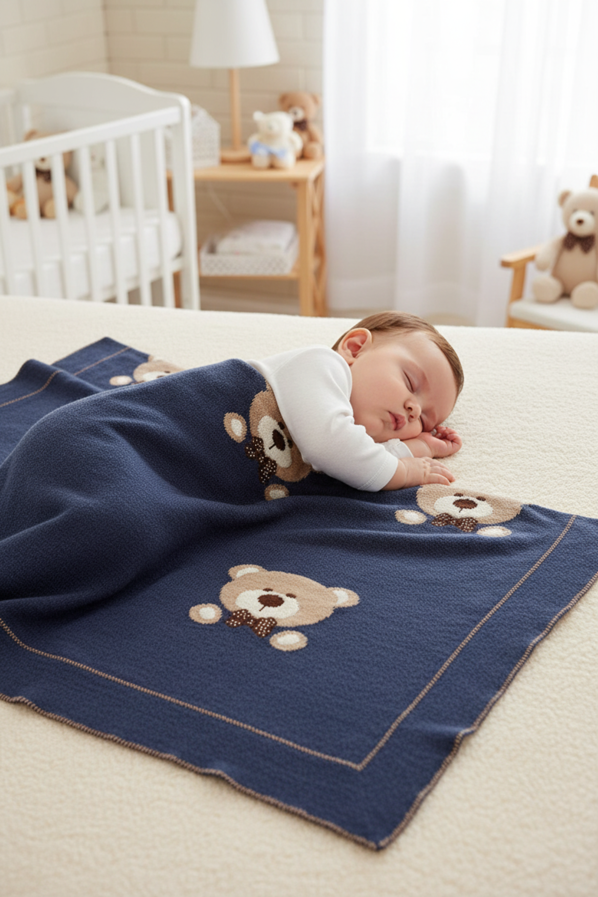 Manta Tricô Maternidade Urso Azul Índigo — foto 1