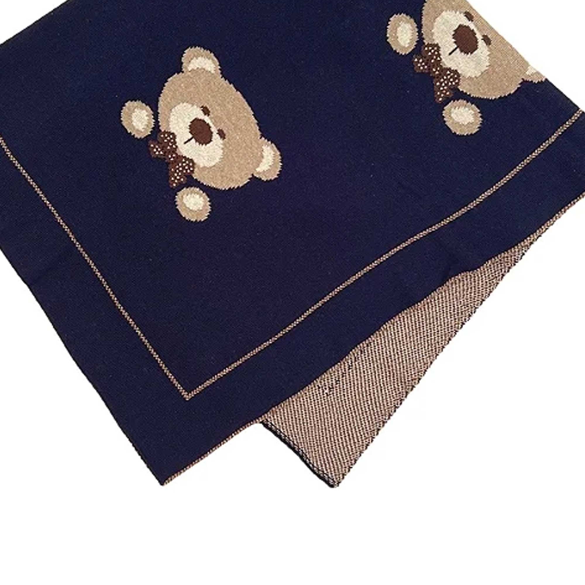 Manta em Tricô para Maternidade Urso Azul Profundo — foto 1