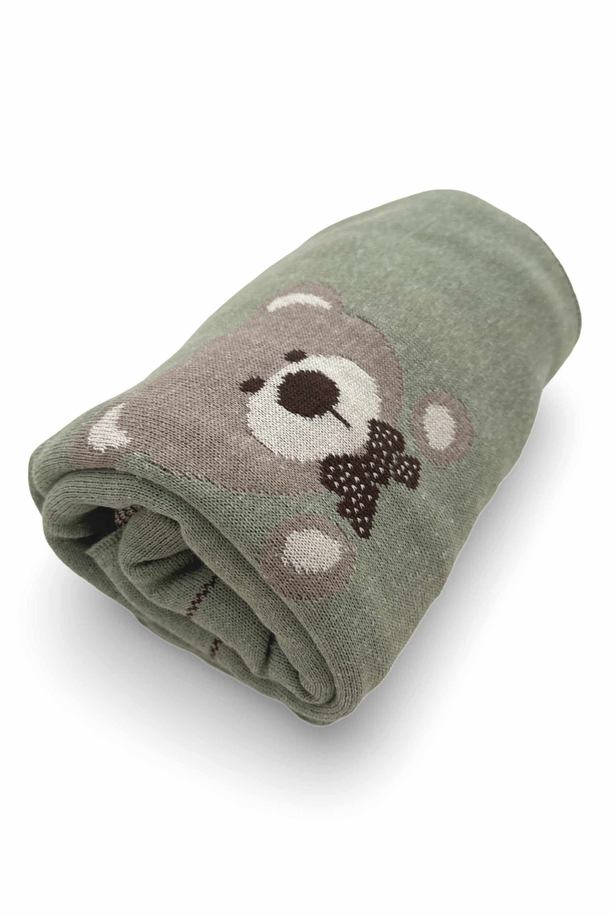 Manta em Tricô para Maternidade Urso Jacquard Verde Mescla — foto 2