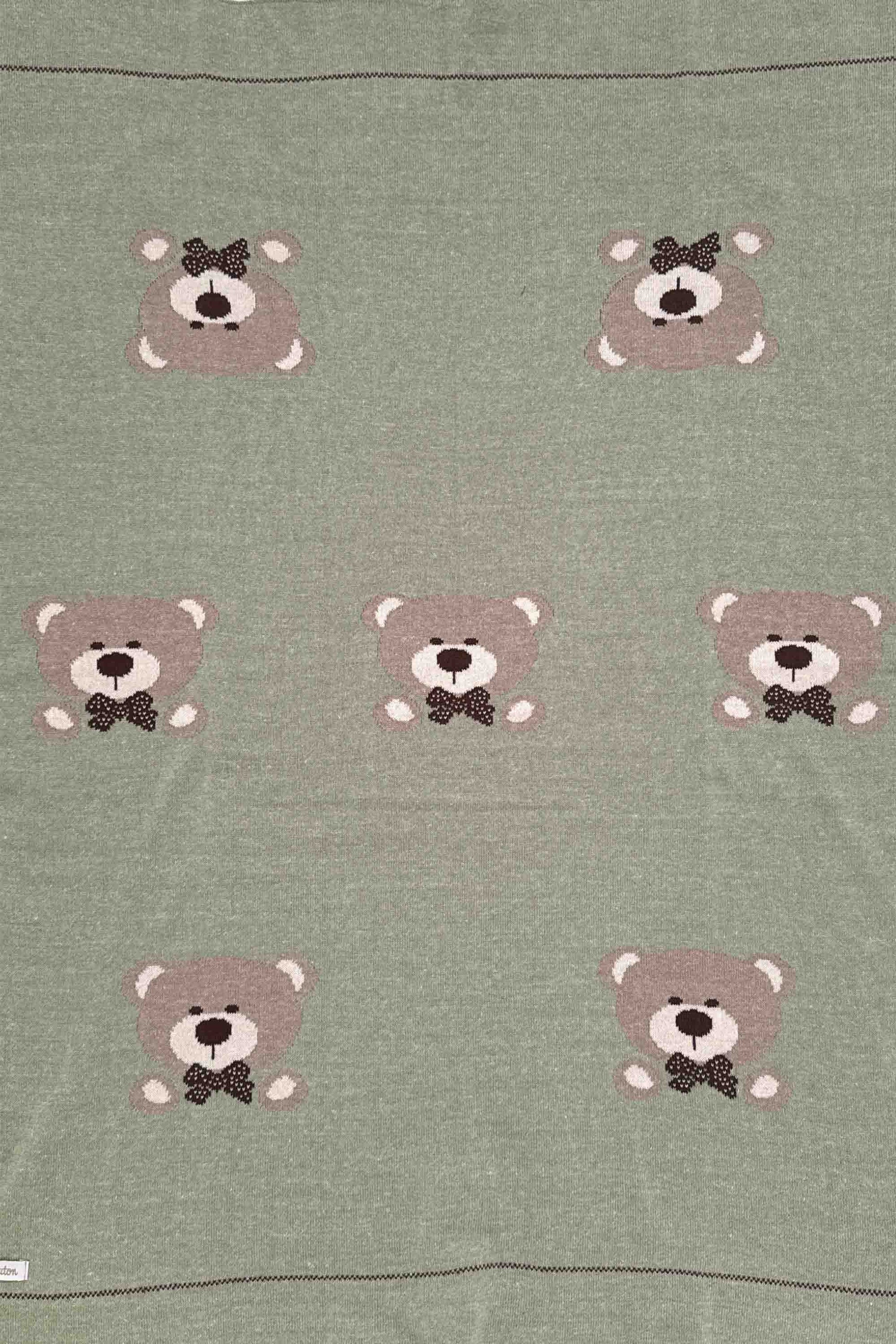 Manta em Tricô para Maternidade Urso Jacquard Verde Mescla — foto 3