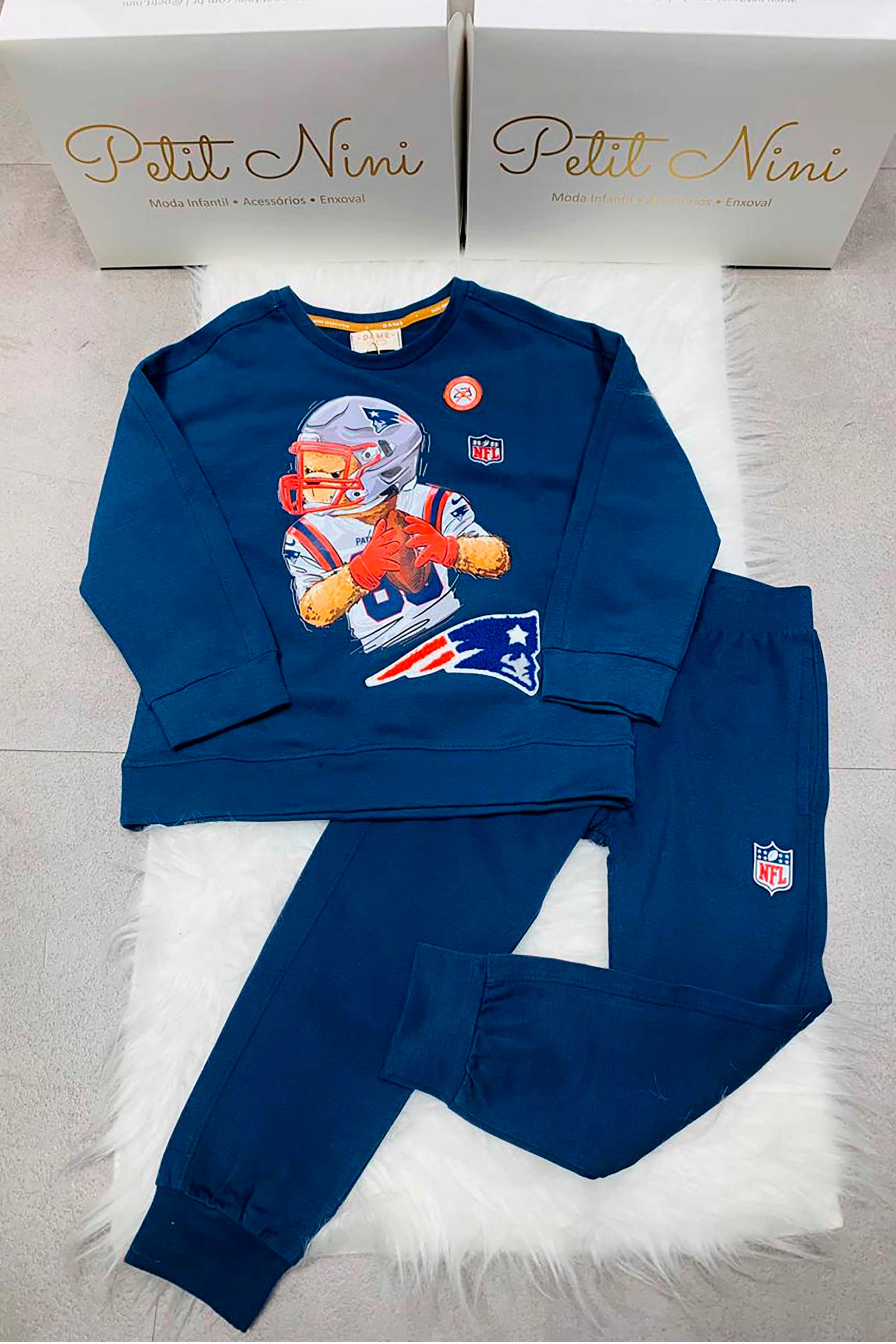 Moletom NFL Infantil Patriots Azul Marinho com Estampa de Ursinho — foto 5