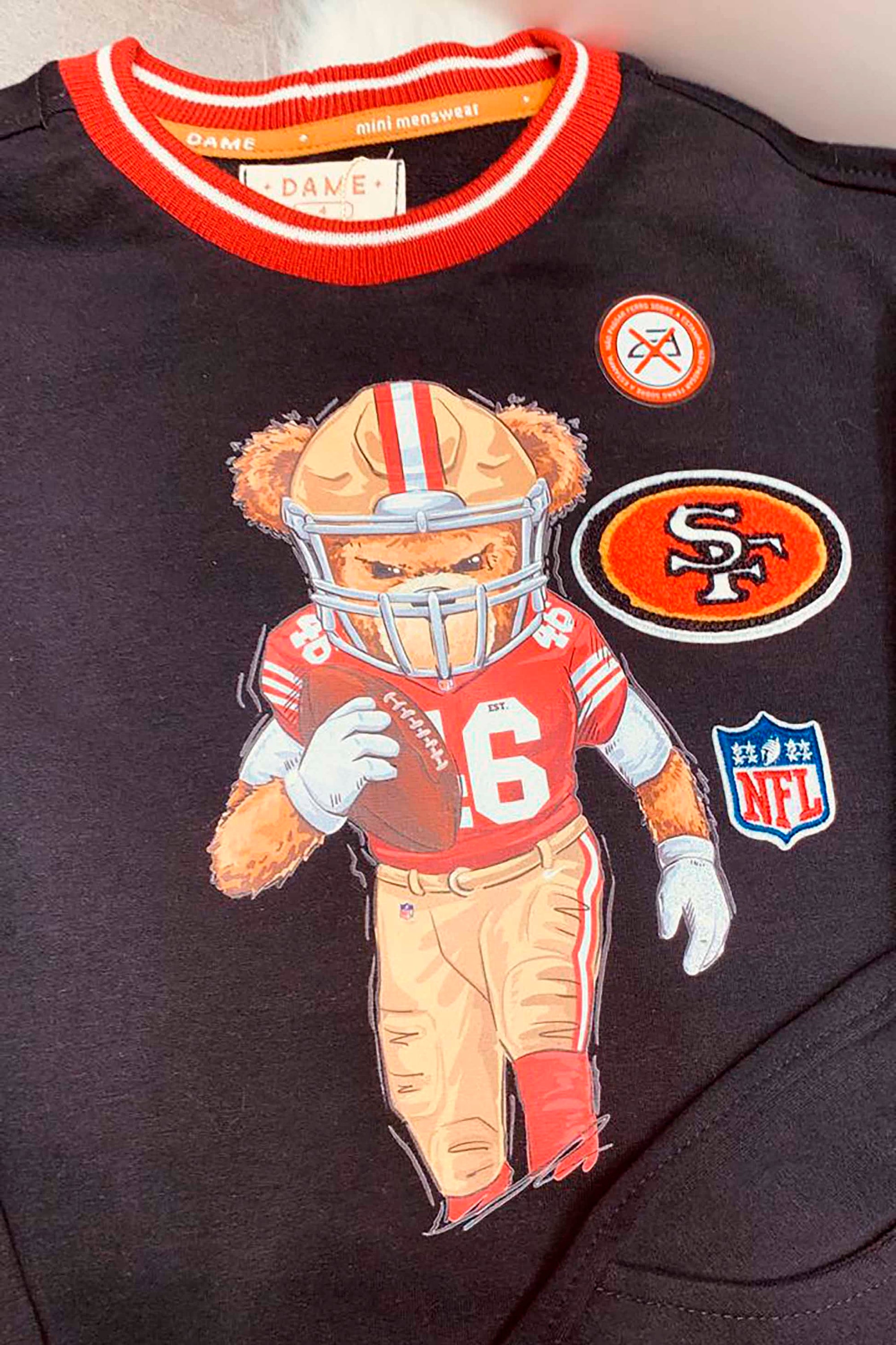 Moletom NFL Infantil SF 49ERS Preto com Estampa de Ursinho para Meninos