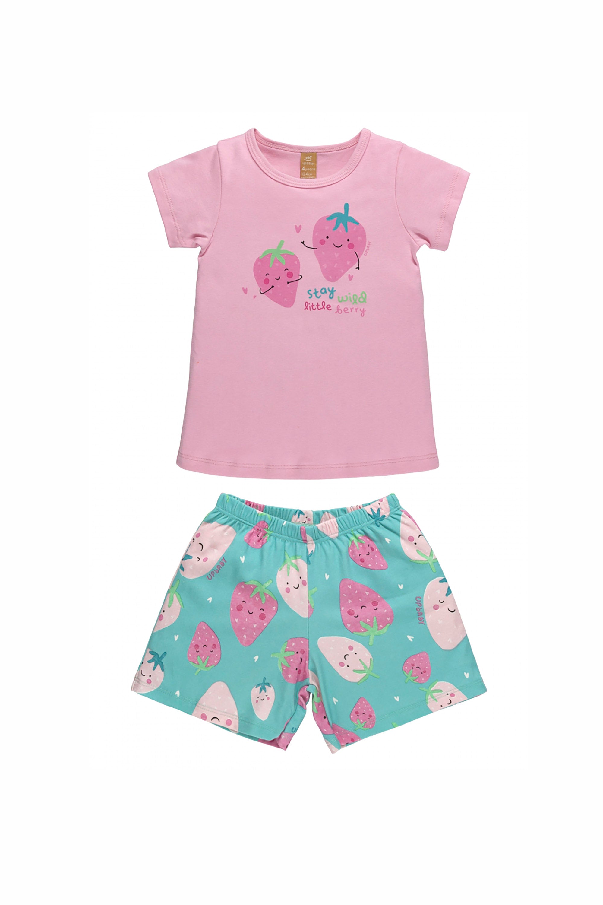 Pijama Infantil Menina Camiseta com Short Suedine Estampa Morangos — foto 2