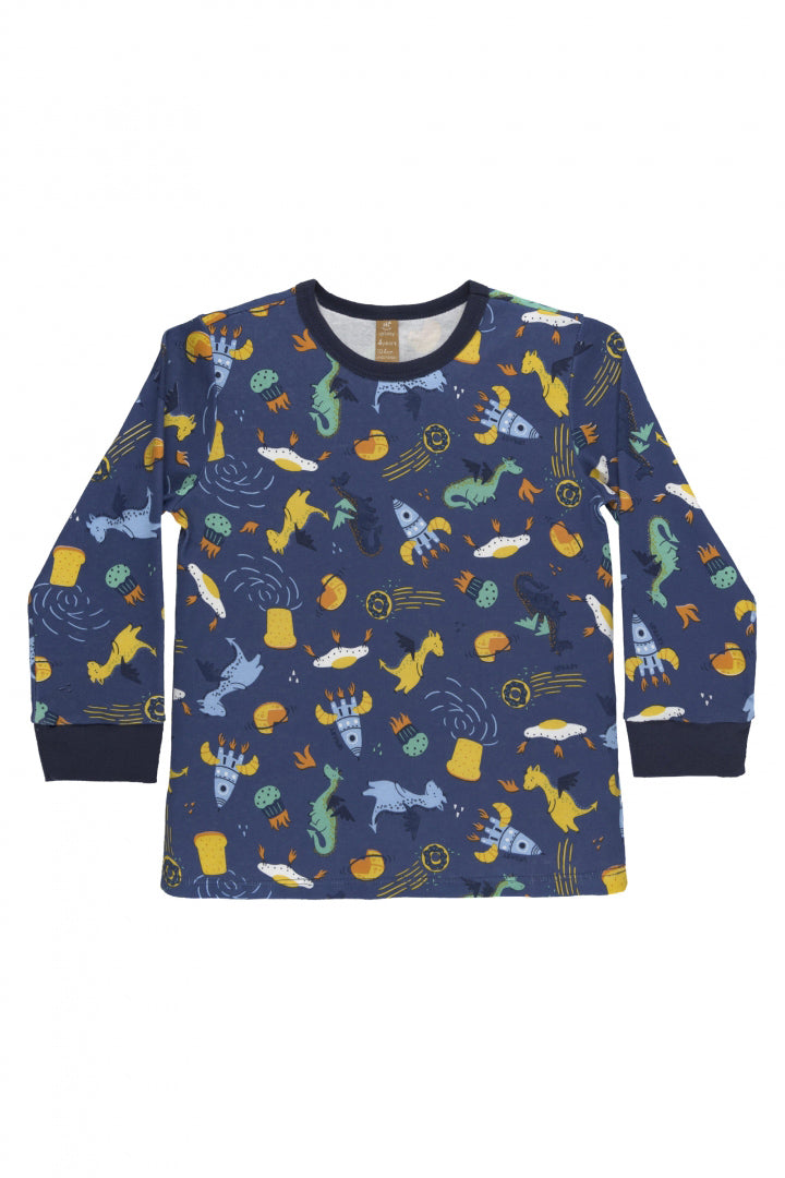 Pijama Infantil Manga Longa e Calça Estampa Foguetes Marinho — foto 3