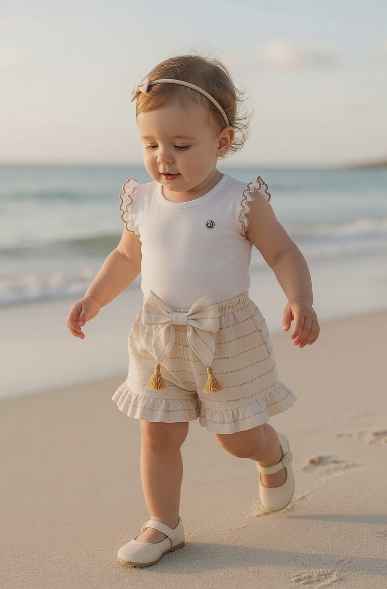 Conjunto Bebê Menina Body Regata e Shorts Bege