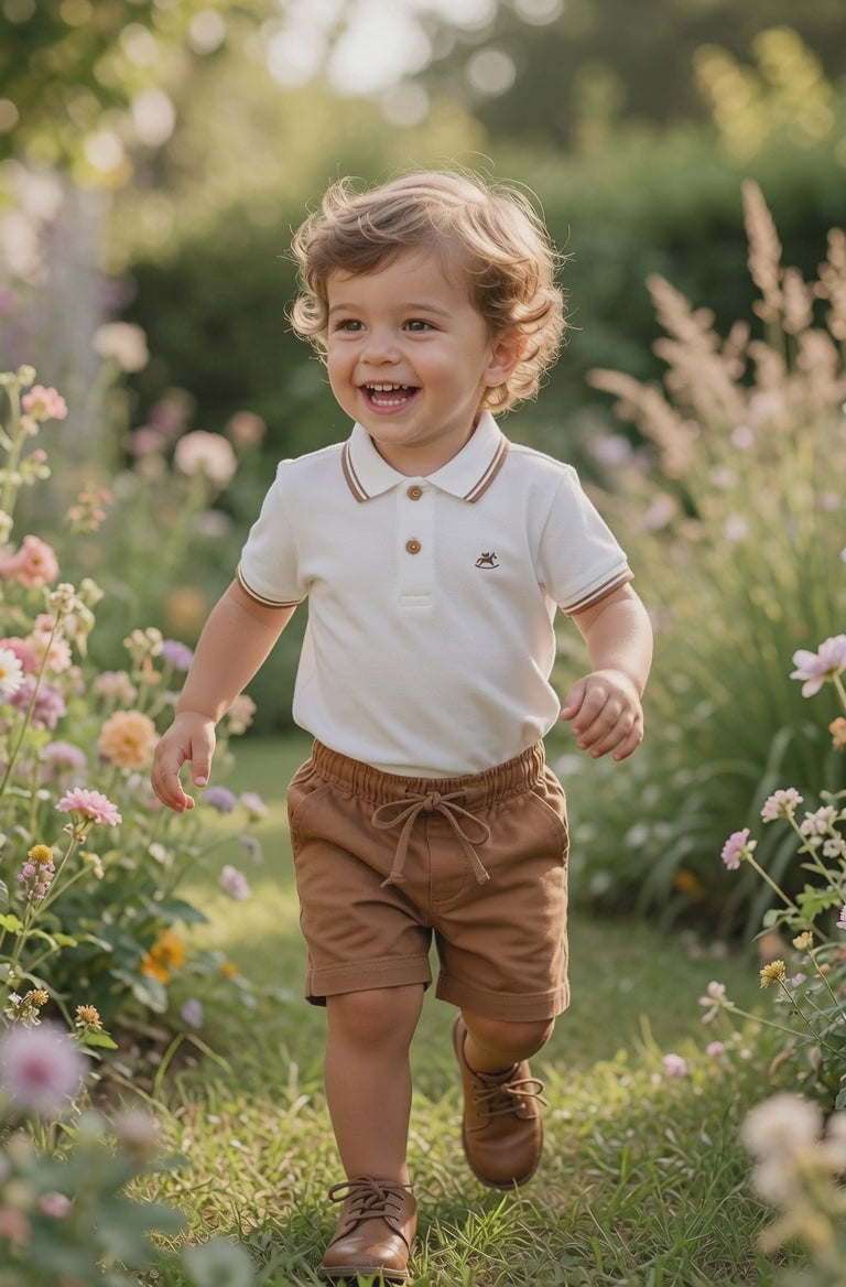 Conjunto Infantil Menino Polo em Malha Piqué e Bermuda em Sarja