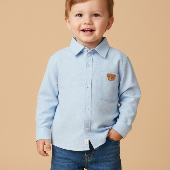 Camisa Manga Longa Infantil Urso Azul Claro