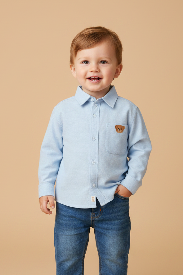 Camisa Manga Longa Infantil Urso Azul Claro
