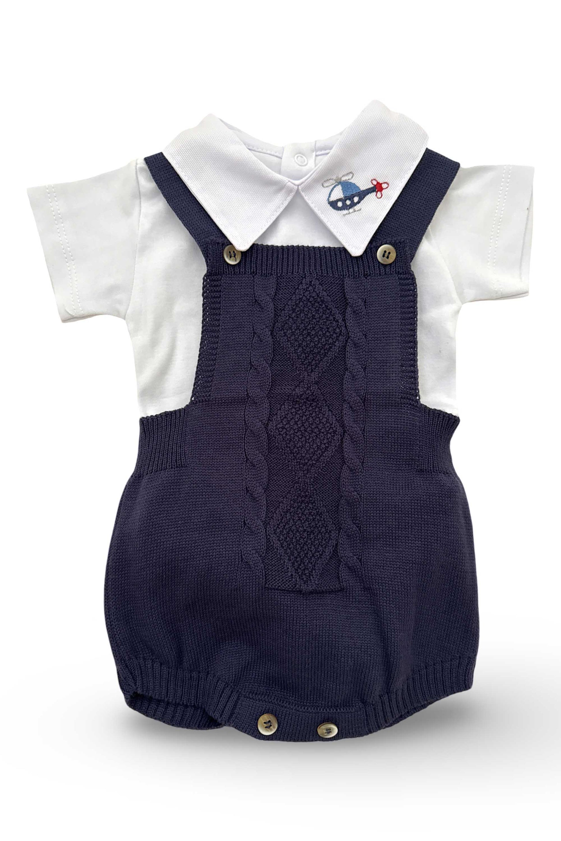 Romper Bebê Menino Azul Marinho e Tricô
