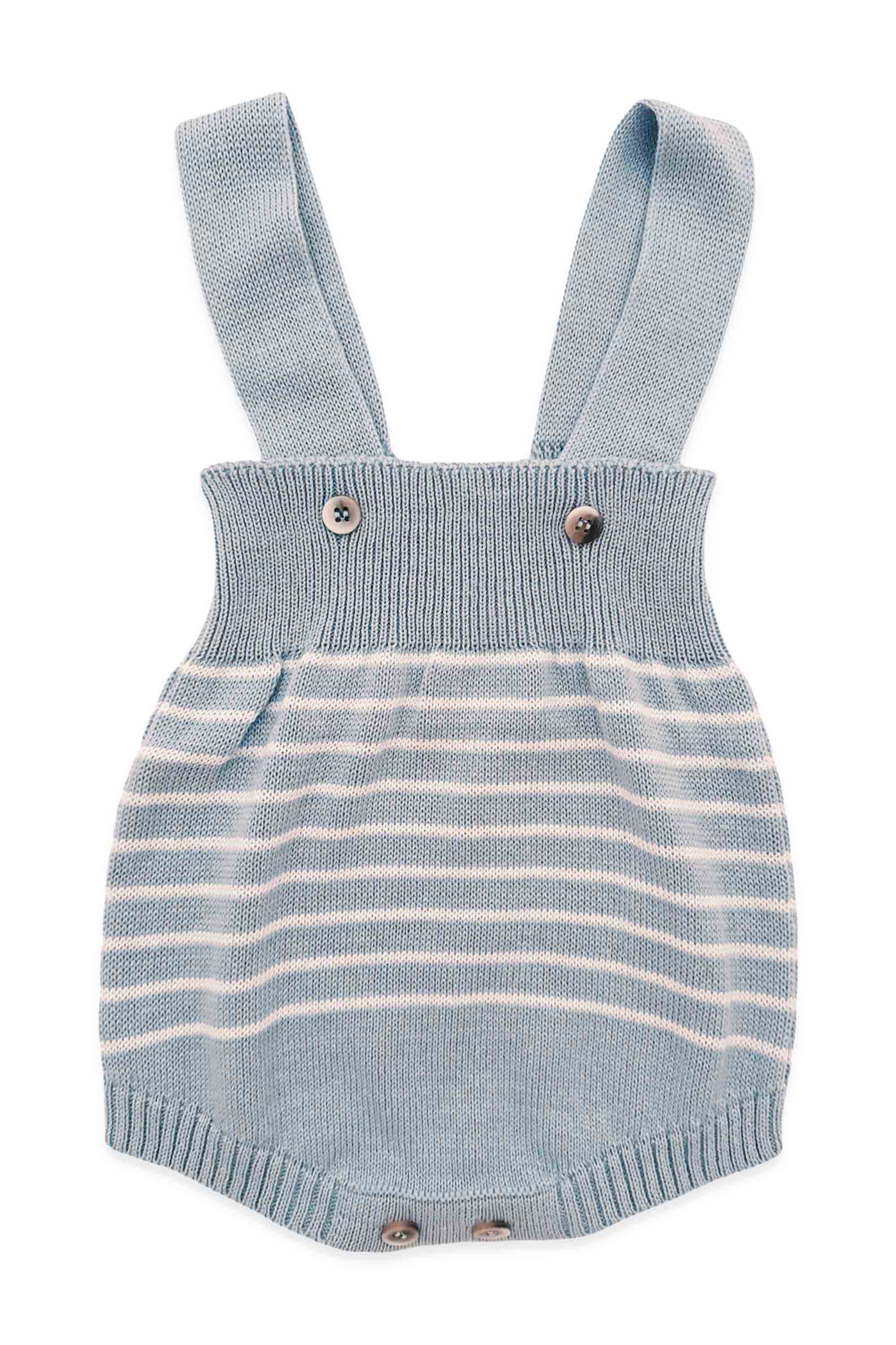 Romper em Tricô Bebê Menino Azul Claro com Listras Brancas — foto 2