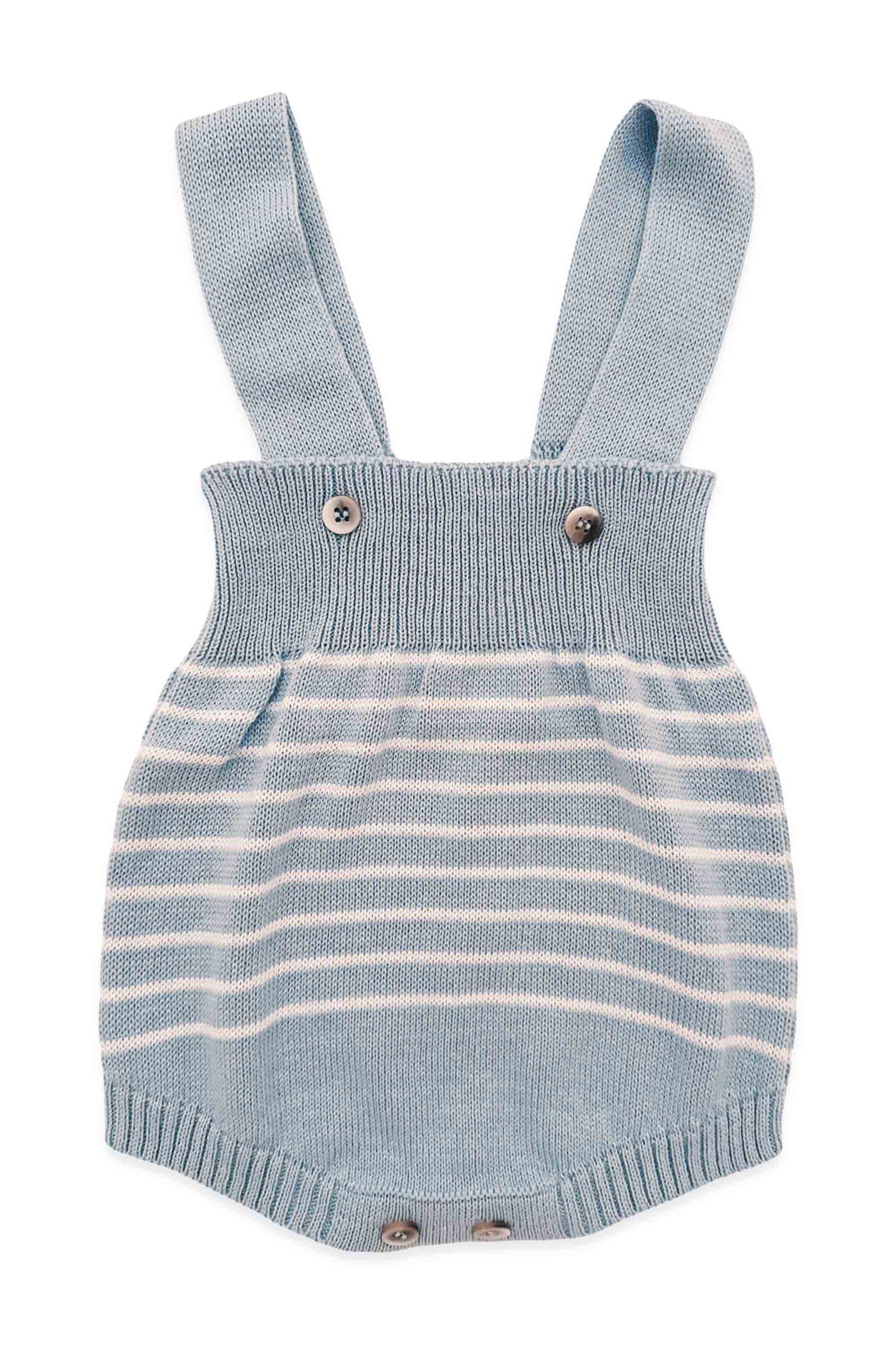 Romper em Tricô Bebê Menino Azul Claro com Listras Brancas — foto 2