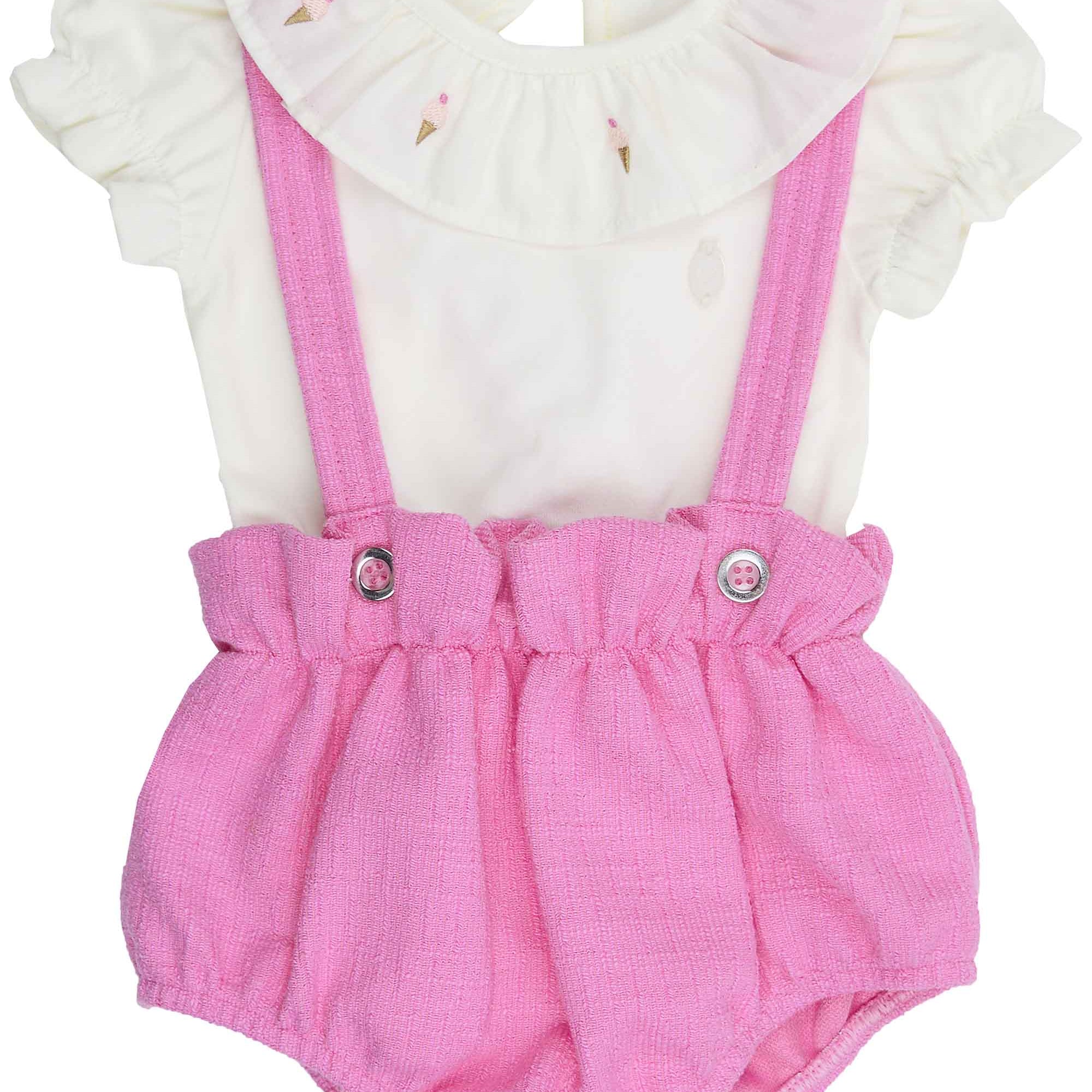 Romper em Linho Rosa com Body Gola Fru Fru e Bordado Gelato — foto 1