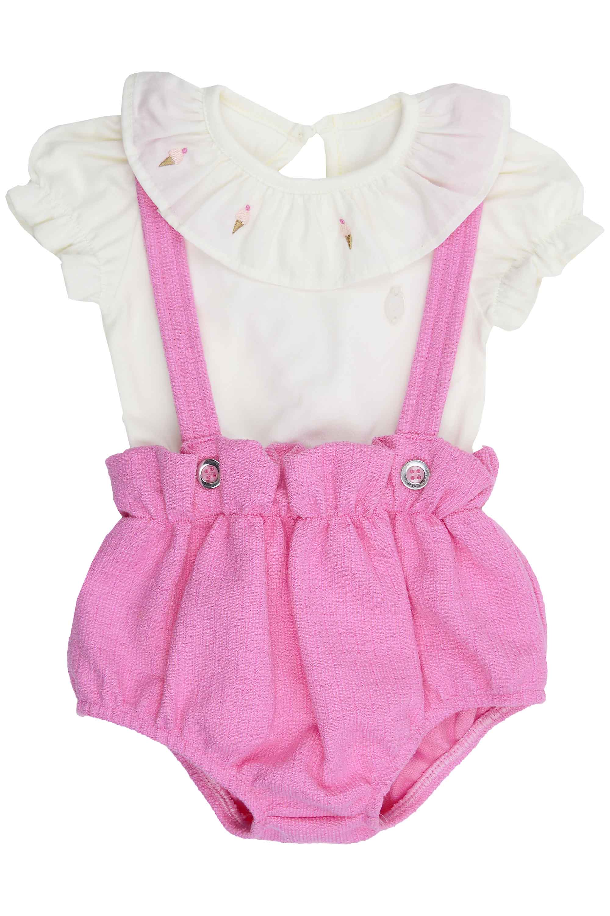 Romper em Linho Rosa com Body Gola Fru Fru e Bordado Gelato — foto 1