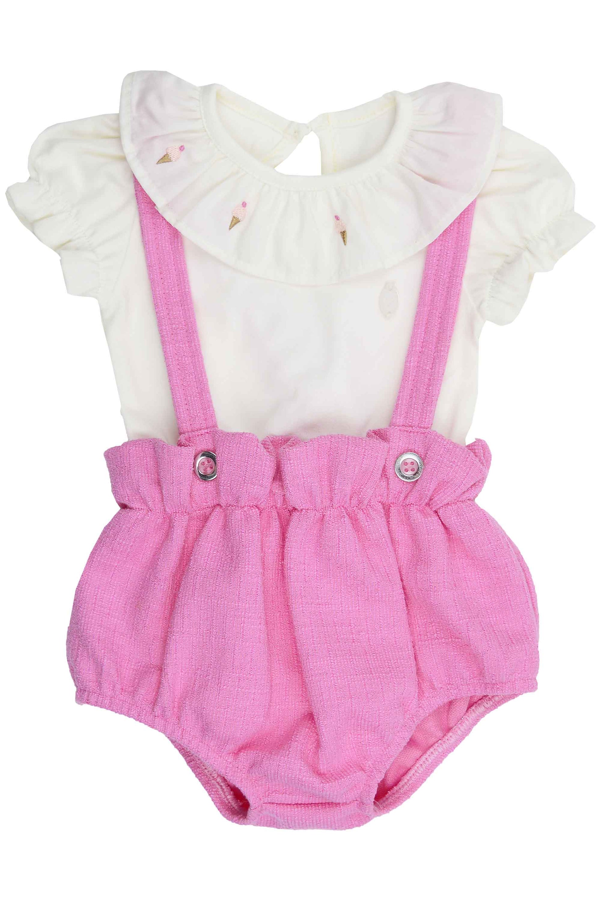 Romper em Linho Rosa com Body Gola Fru Fru e Bordado Gelato — foto 1