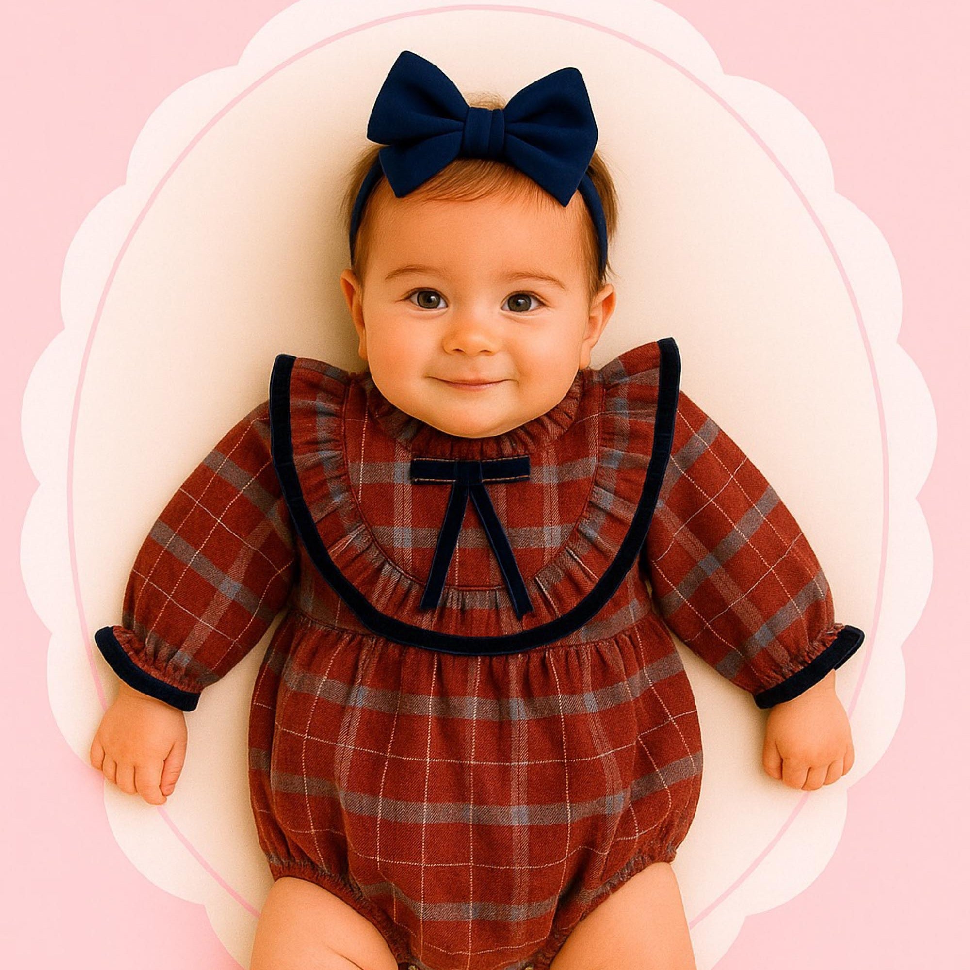 Romper Bebê Menina Xadrez Manga Longa — foto 1