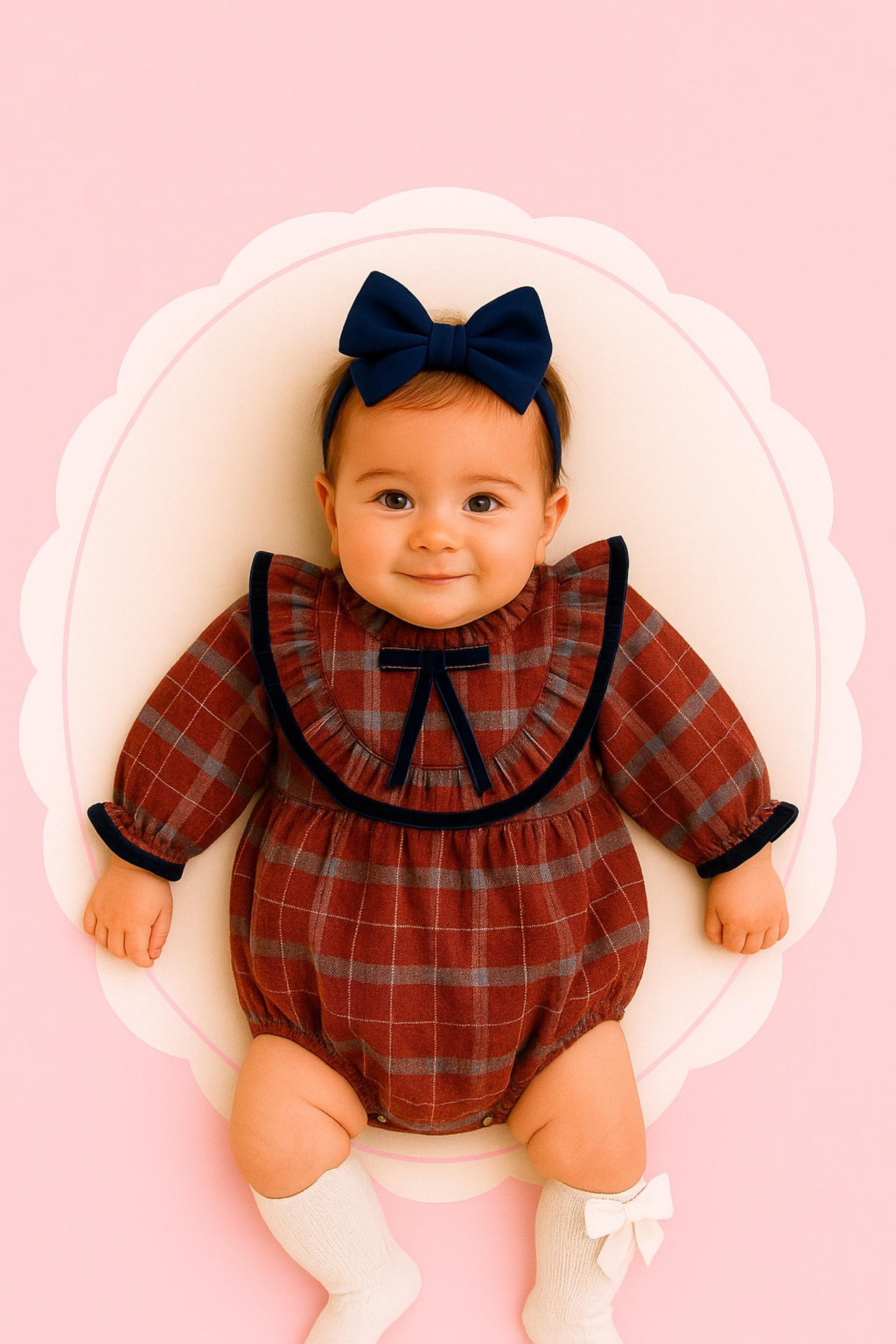 Romper Bebê Menina Xadrez Manga Longa — foto 1