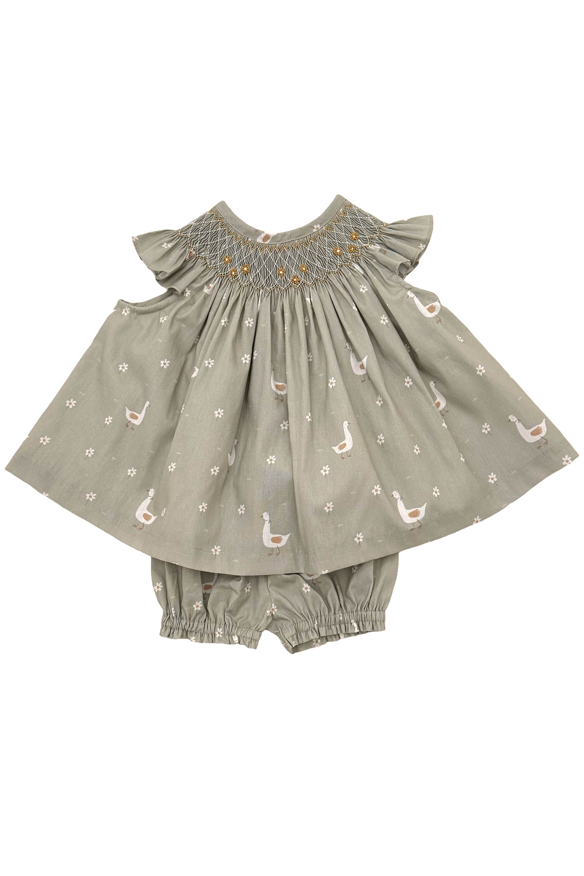 Vestido Bebê Russinho Ponto Smock Patinhos Exclusivo Petit Nini