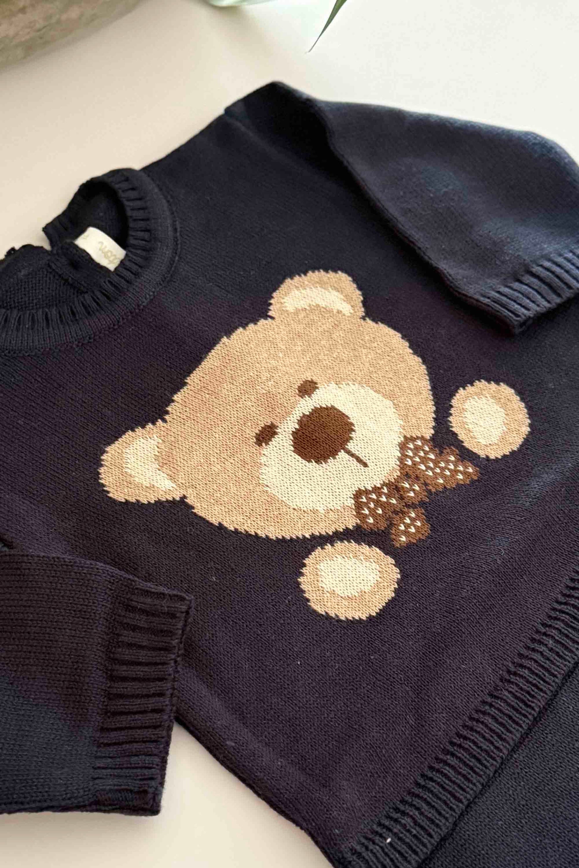 Macacão Maternidade Tricô Urso Azul Marinho Profundo