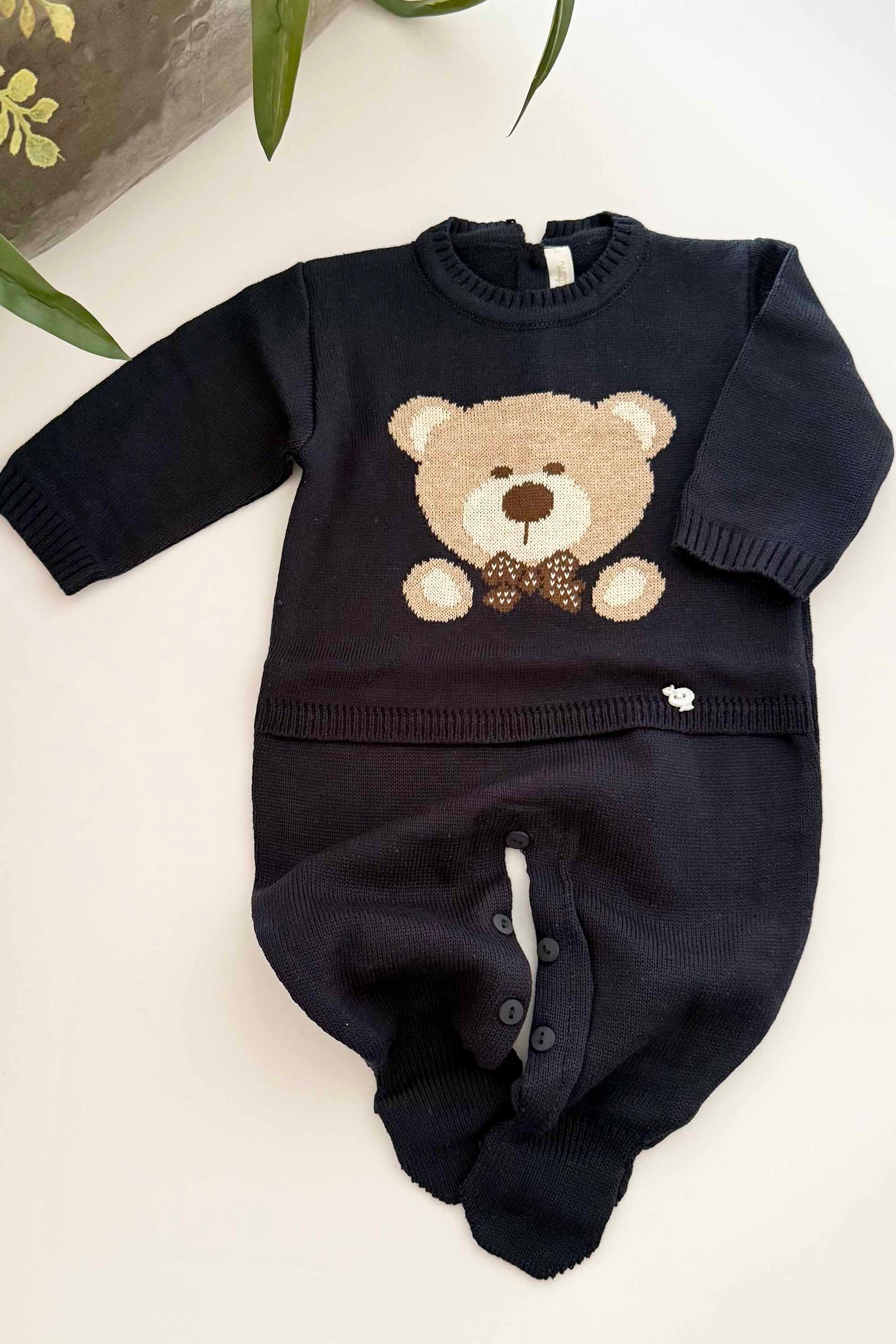 Macacão Maternidade Tricô Urso Azul Marinho Profundo — foto 3