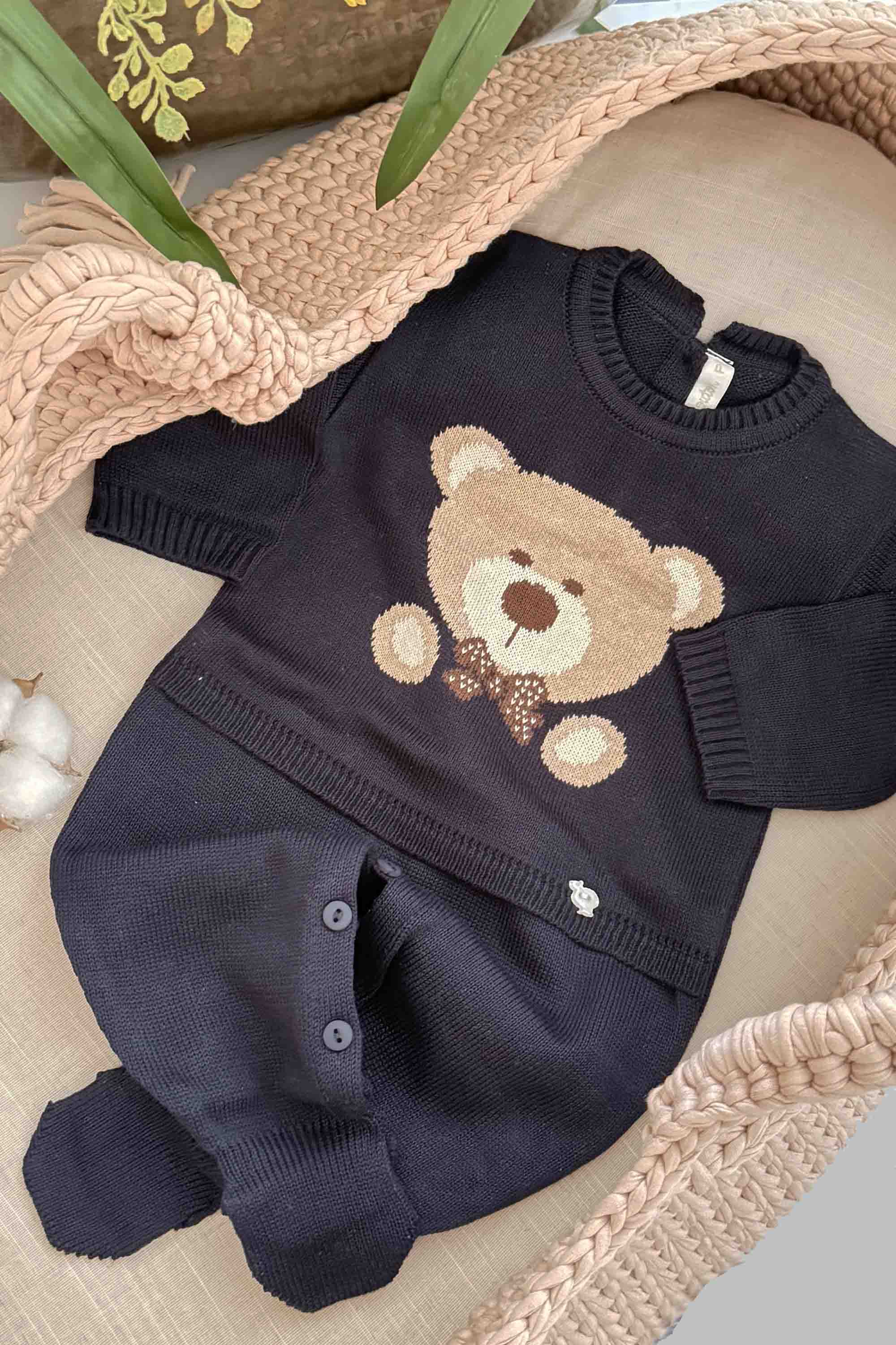 Macacão Maternidade Tricô Urso Azul Marinho Profundo — foto 2