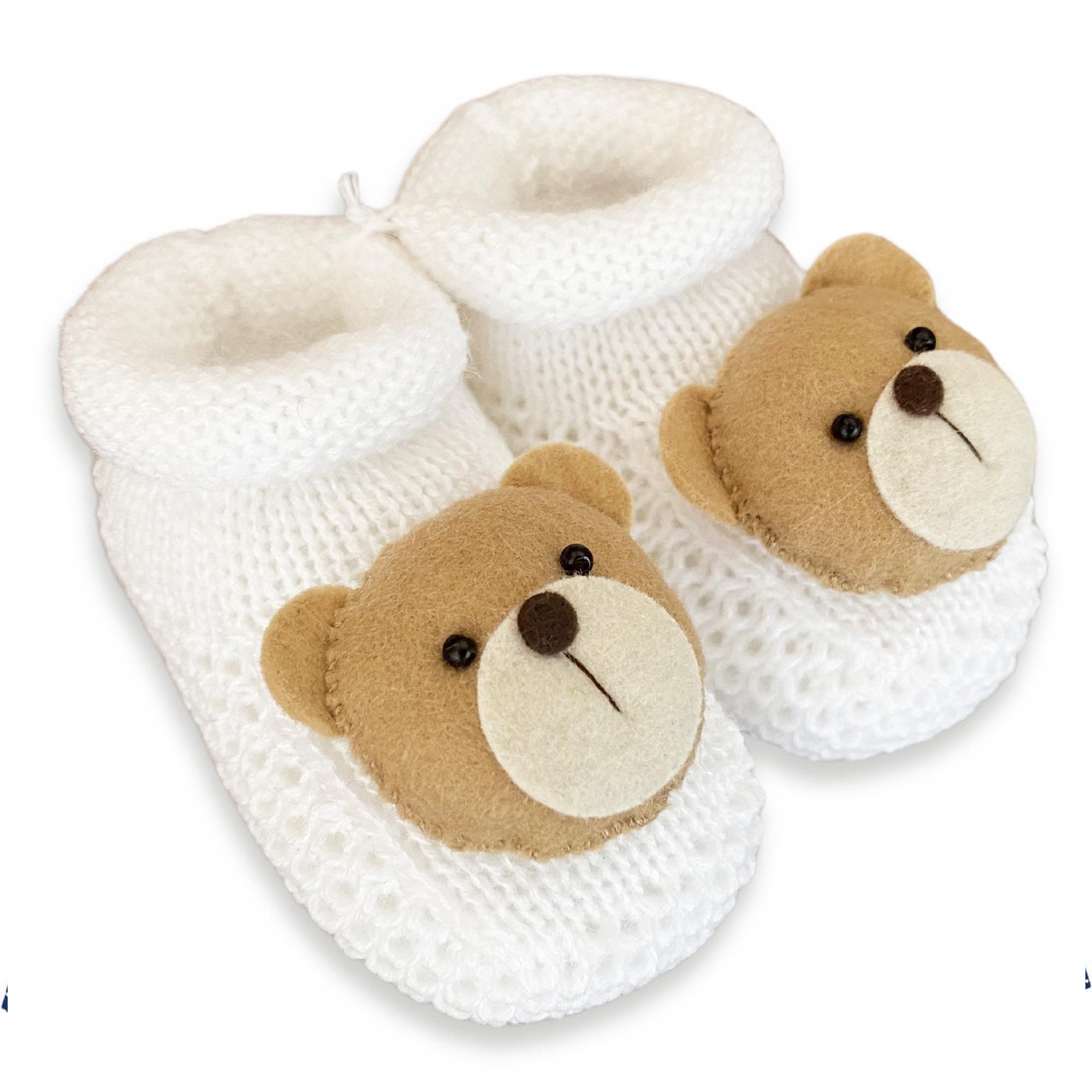 Sapatinho de Tricô para Recém Nascido Urso Branco — foto 1