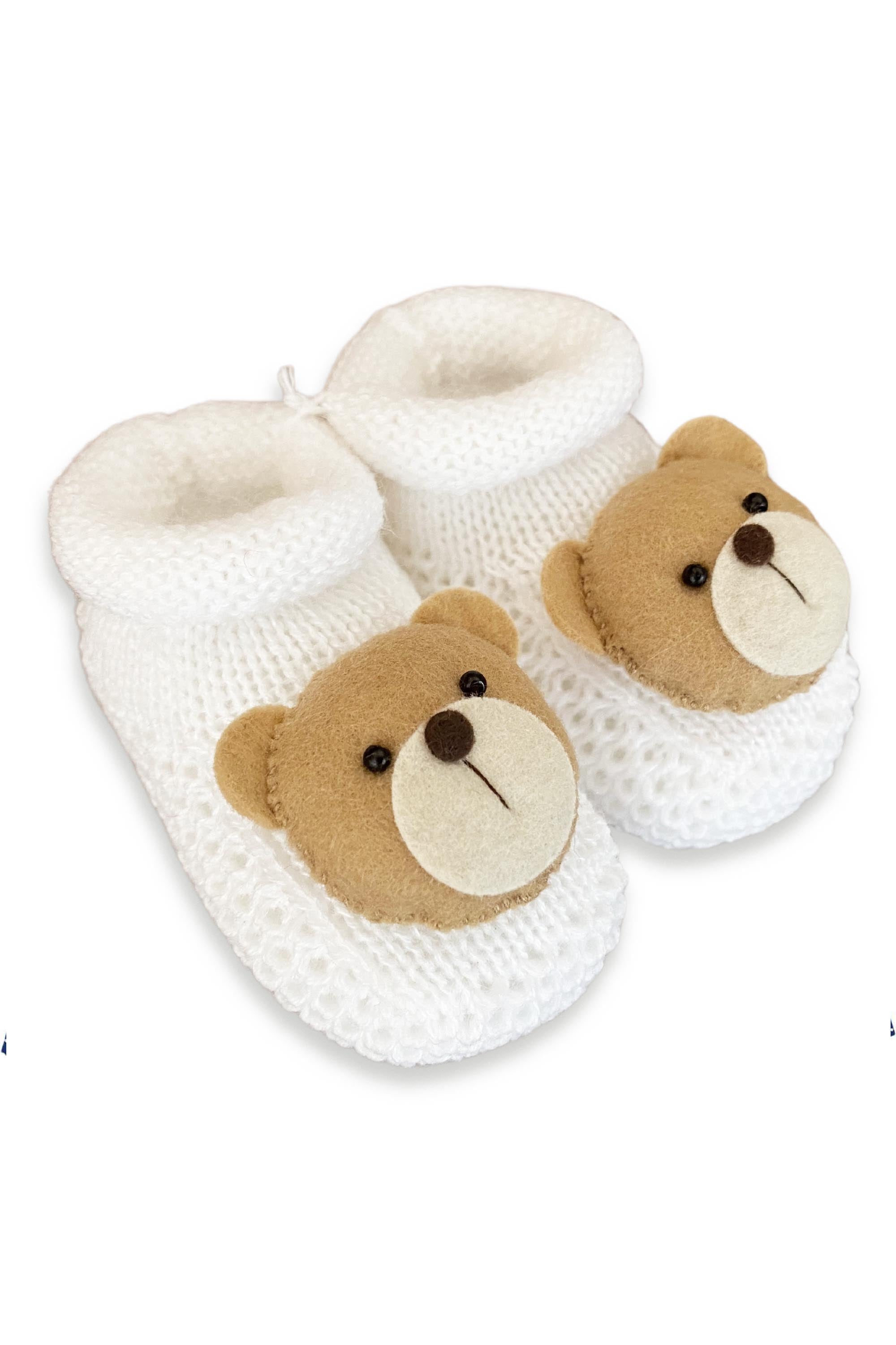 Sapatinho de Tricô para Recém Nascido Urso Branco — foto 1