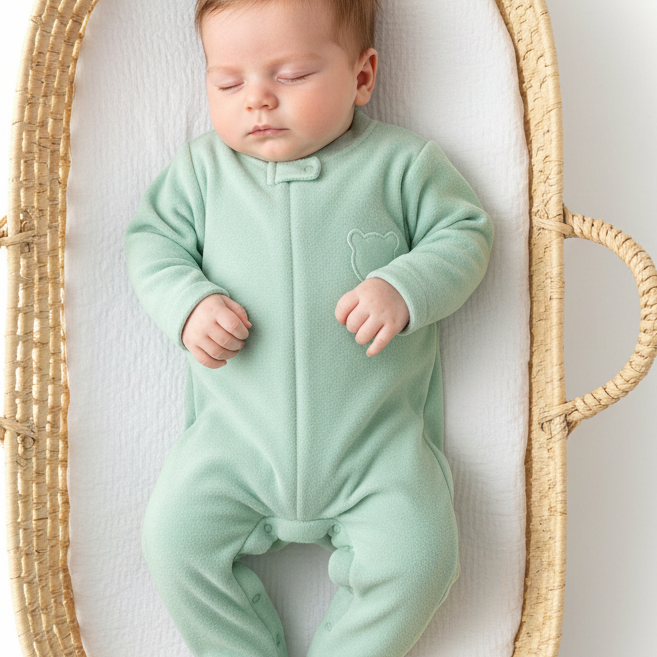 Macacão em Soft Bebê Verde Claro Detalhe Urso — foto 1